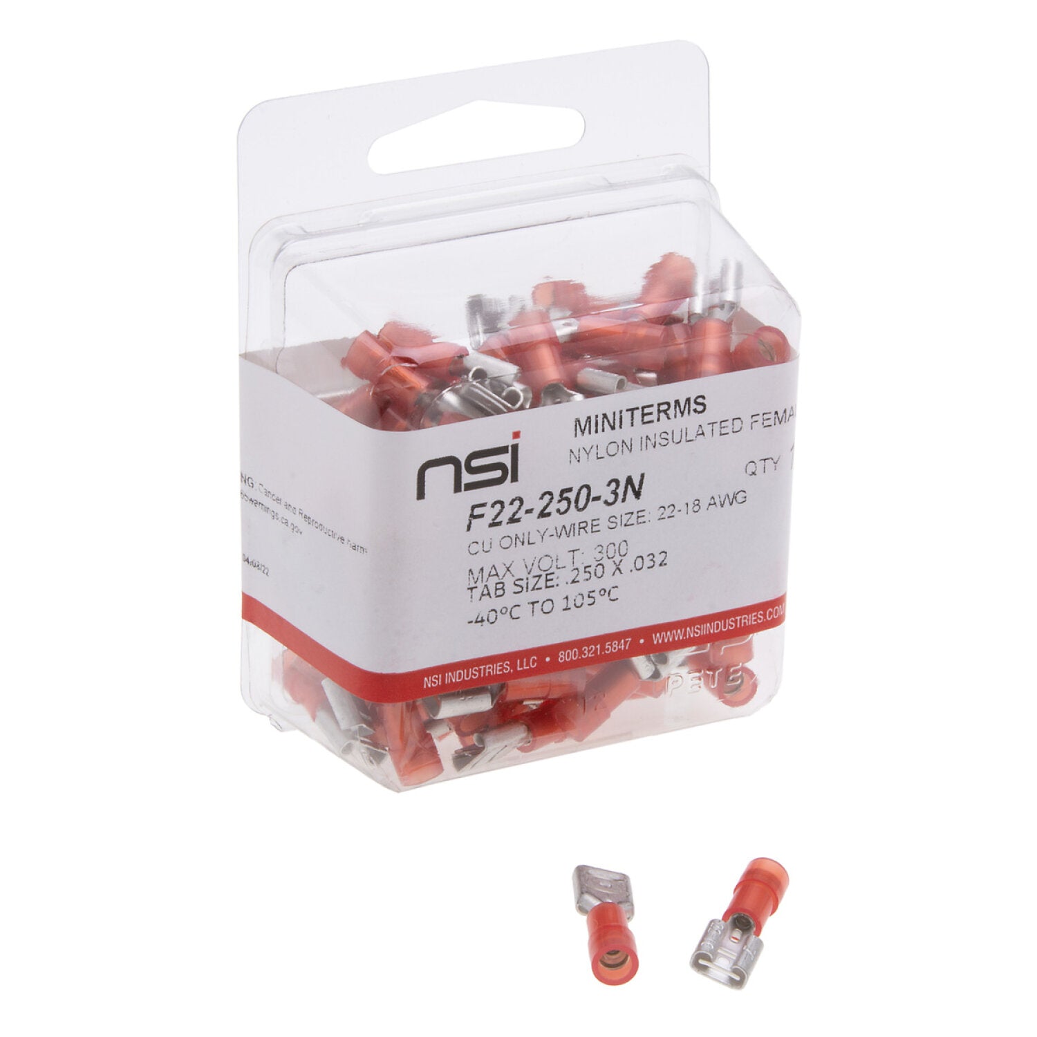 NSI F22-250-3N 22-18 Awg Nylon Insulated Female Disconnect .250X.032 Tab 100 Per Pack Hot on Sale