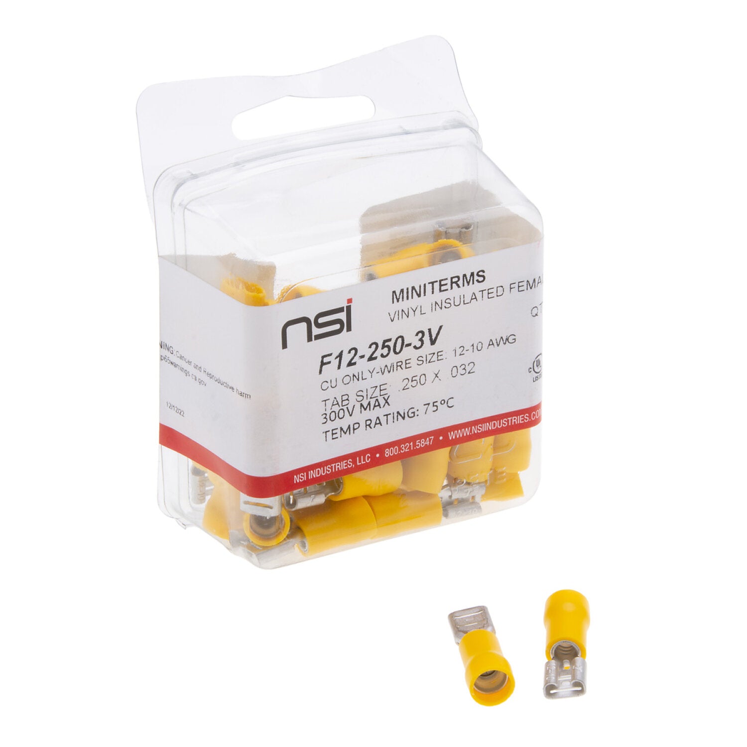 NSI F12-250-3V 12-10 Awg Vinyl Insulated Female Disconnect .250X.032 Tab 50 Per Pack Online Hot Sale
