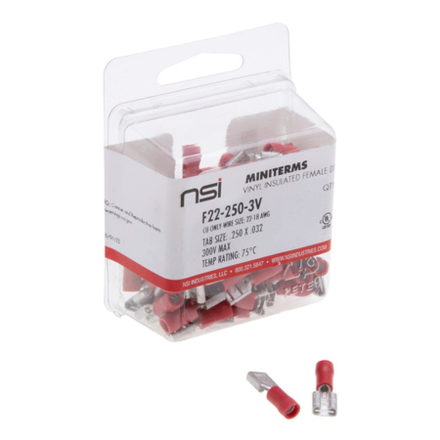 NSI F22-250-3V 22-18 Awg Vinyl Insulated Female Disconnect 250X.032 Tab – 100 Per Pack Online Hot Sale