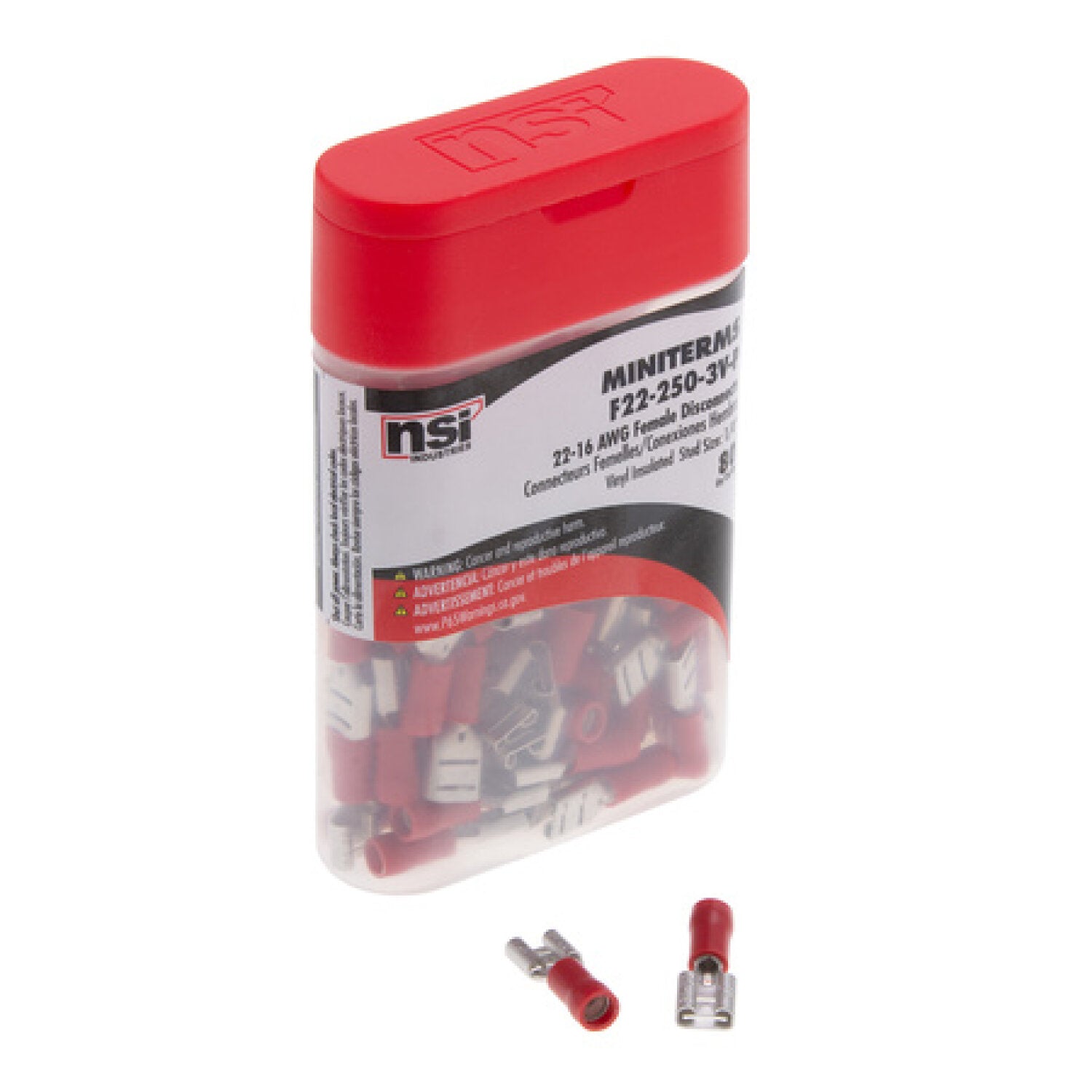 NSI F22-250-3V-P Wire Terminal Female Disconnect Vinyl Insulated 22-18 Awg .250 X .032 Bottle 80 Pack Fashion