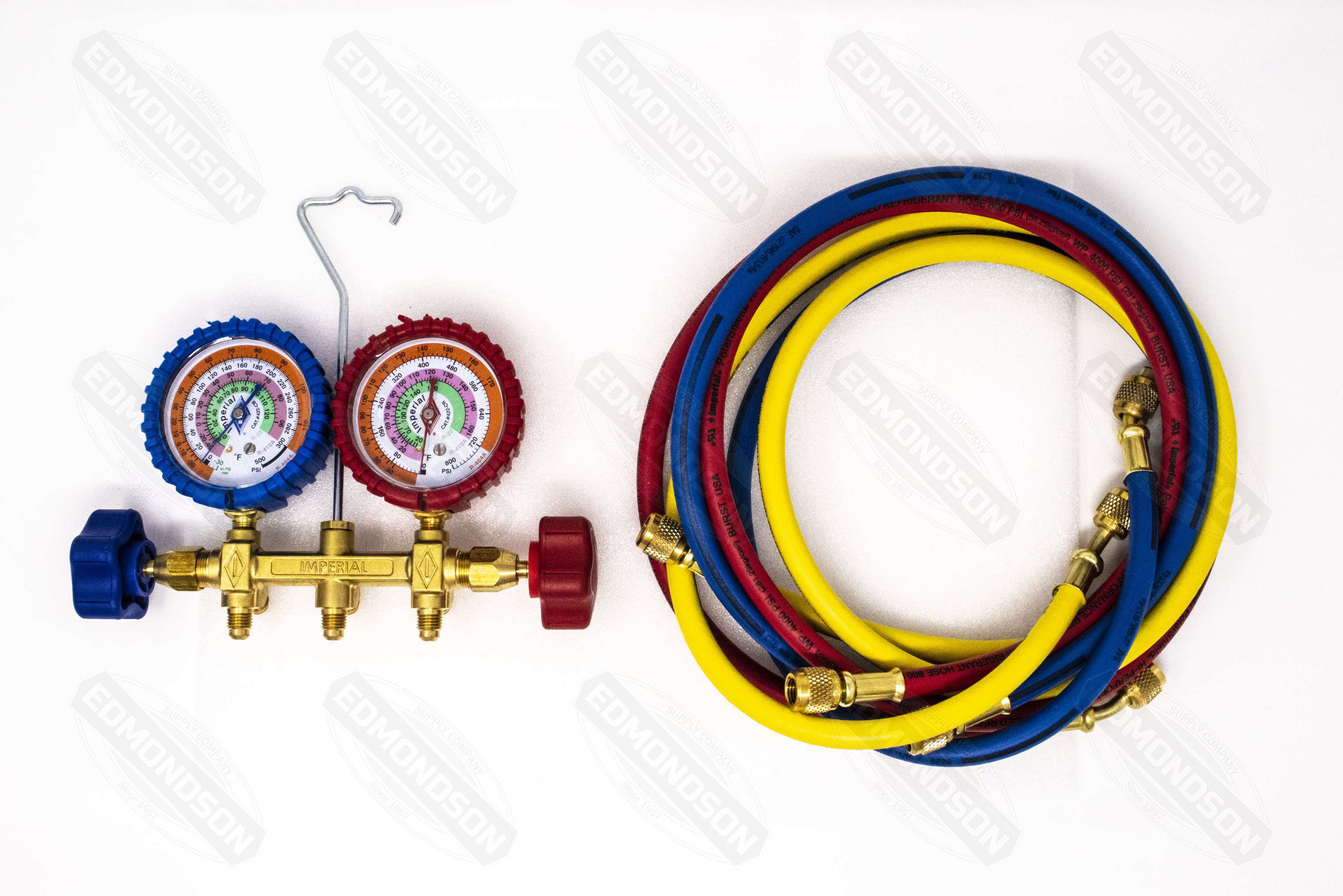 Imperial 421-C 400 Series Deluxe 2-Valve Brass Manifold w/ Hoses R-410A, R-22, R-404A on Sale