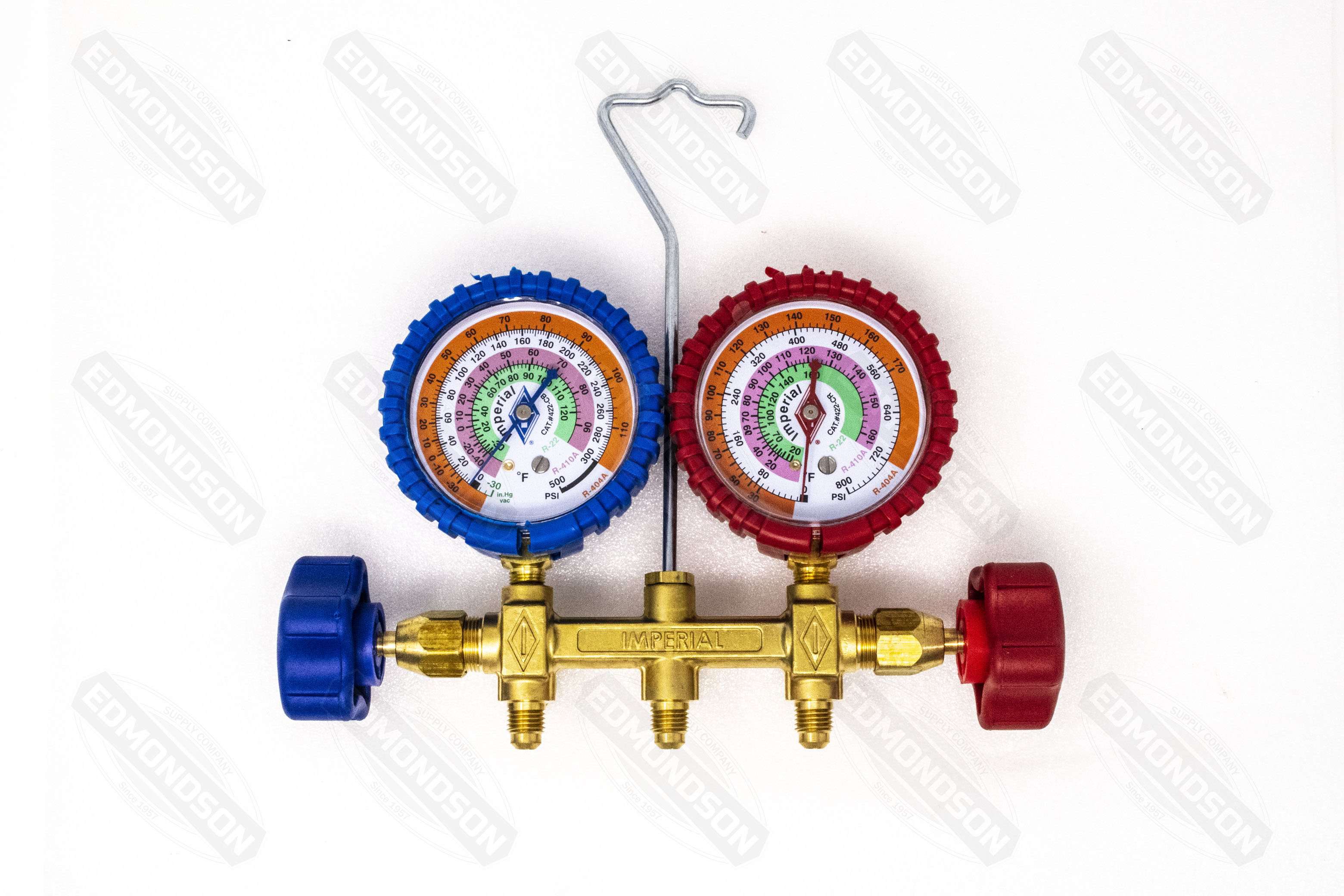 Imperial 421-C 400 Series Deluxe 2-Valve Brass Manifold w/ Hoses R-410A, R-22, R-404A on Sale