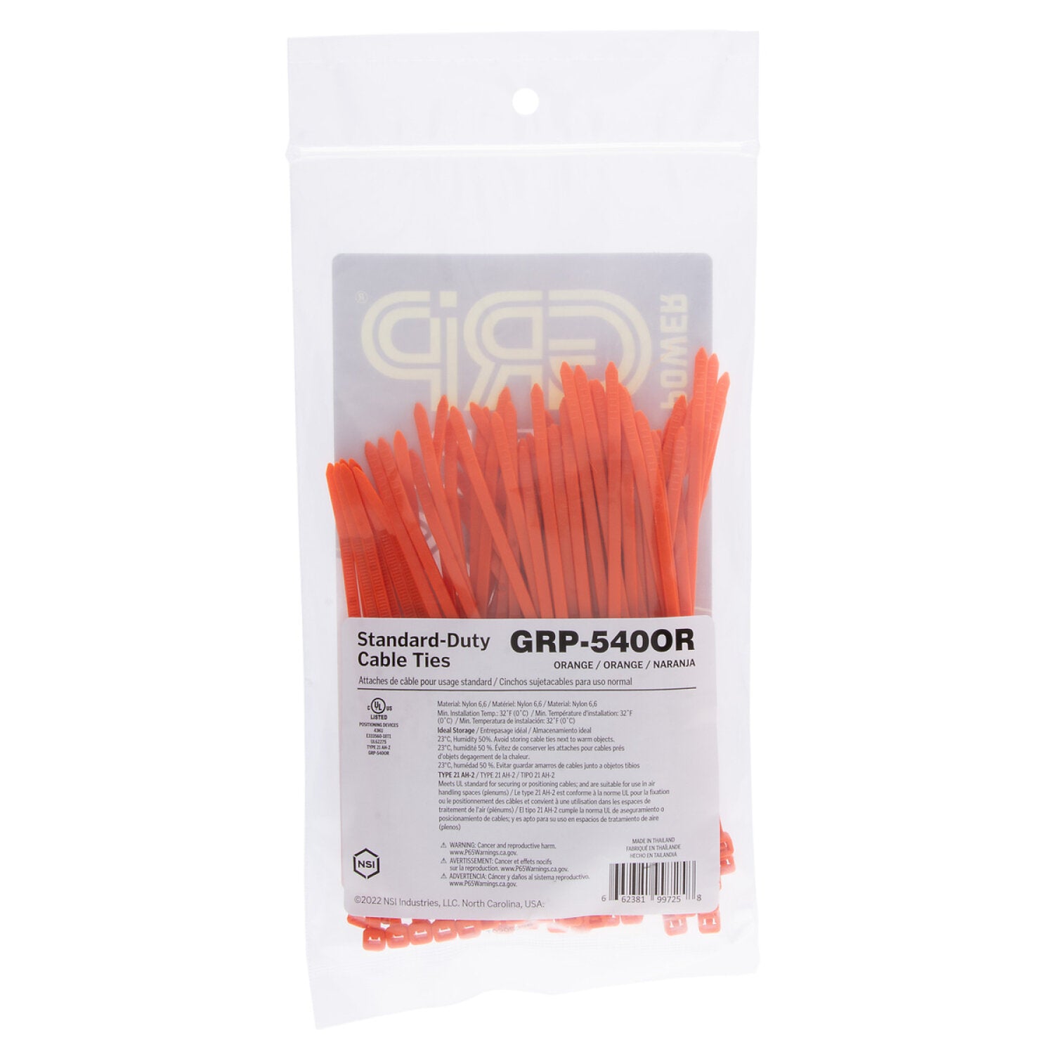 NSI GRP-540OR 5” Orange General Purpose 40lb Cable Ties, 100 Pack Supply