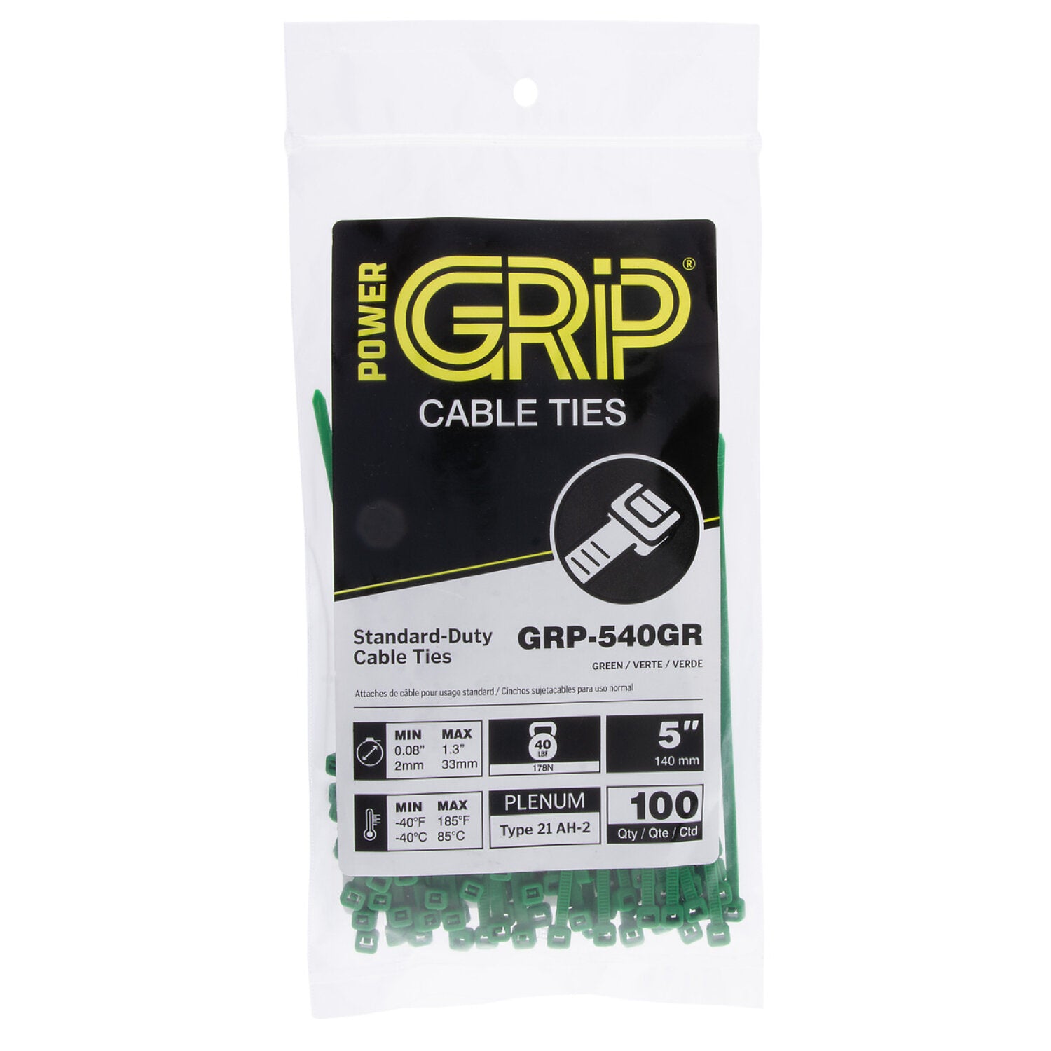 NSI GRP-540GR 5” Green General Purpose 40lb Cable Ties, 100 Pack Online Sale