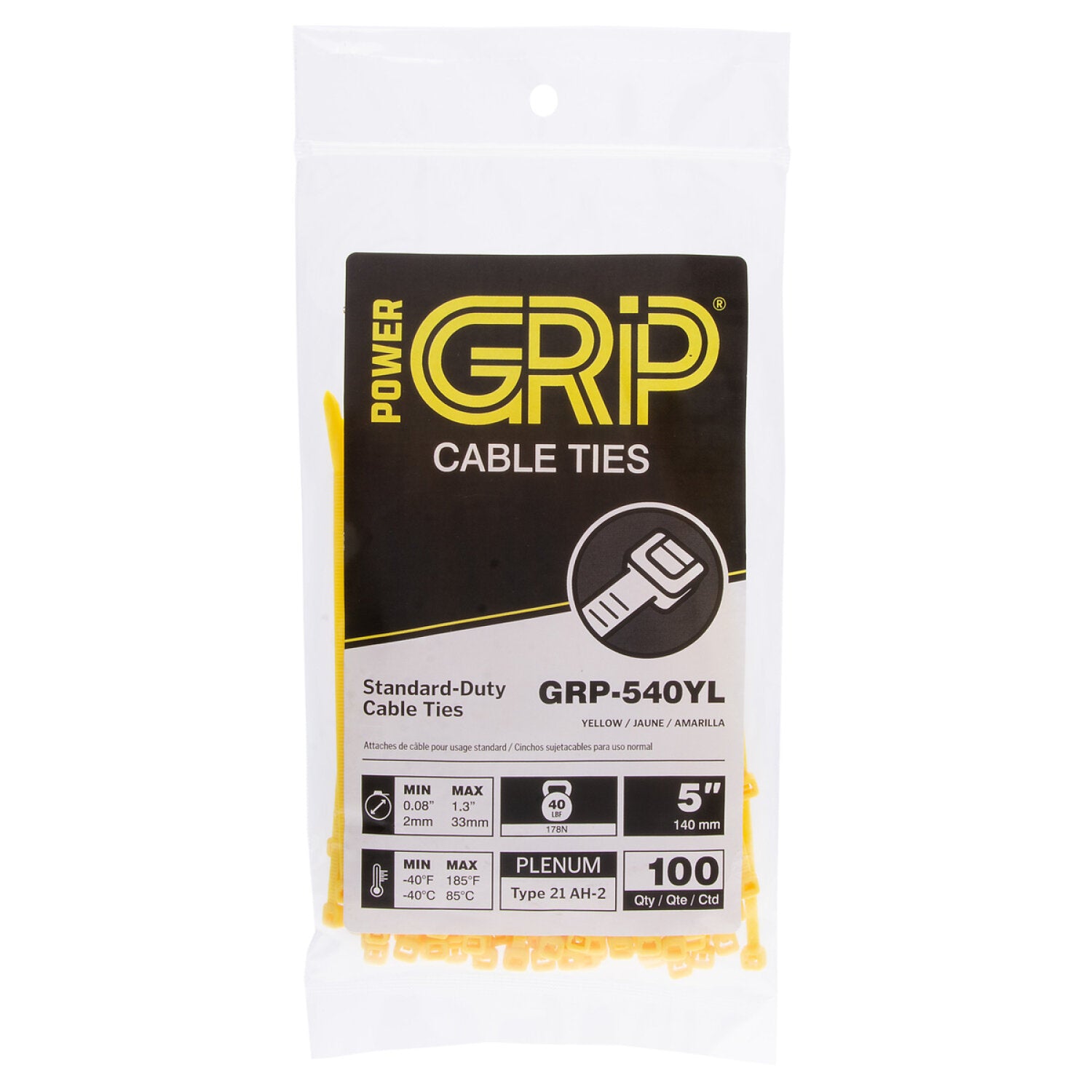NSI GRP-540YL 5” Yellow General Purpose 40lb Cable Ties, 100 Pack Online Hot Sale