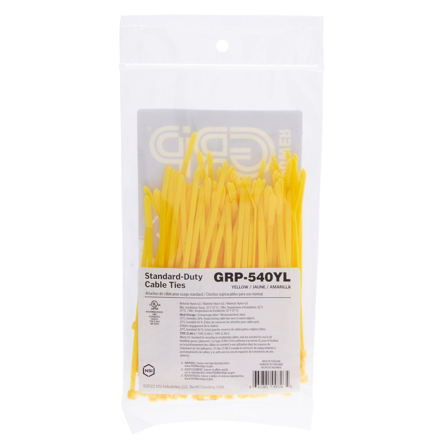 NSI GRP-540YL 5” Yellow General Purpose 40lb Cable Ties, 100 Pack Online Hot Sale