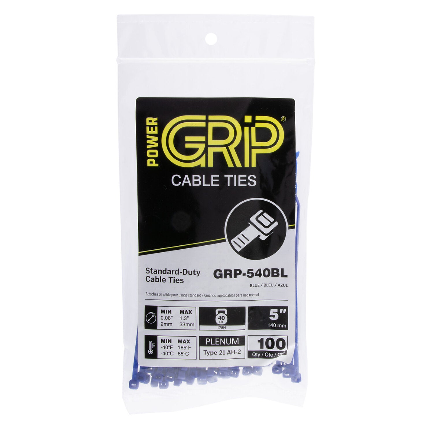 NSI GRP-540BL 5” Blue General Purpose 40lb Cable Ties, 100 Pack Online