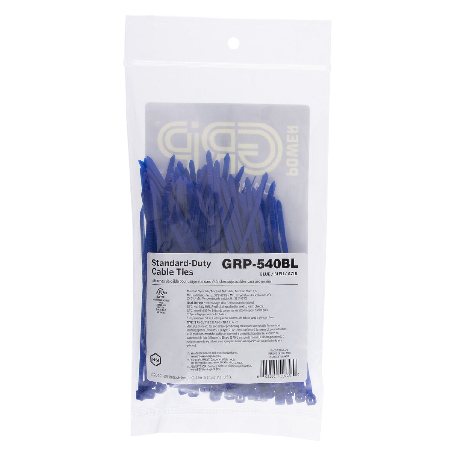 NSI GRP-540BL 5” Blue General Purpose 40lb Cable Ties, 100 Pack Online