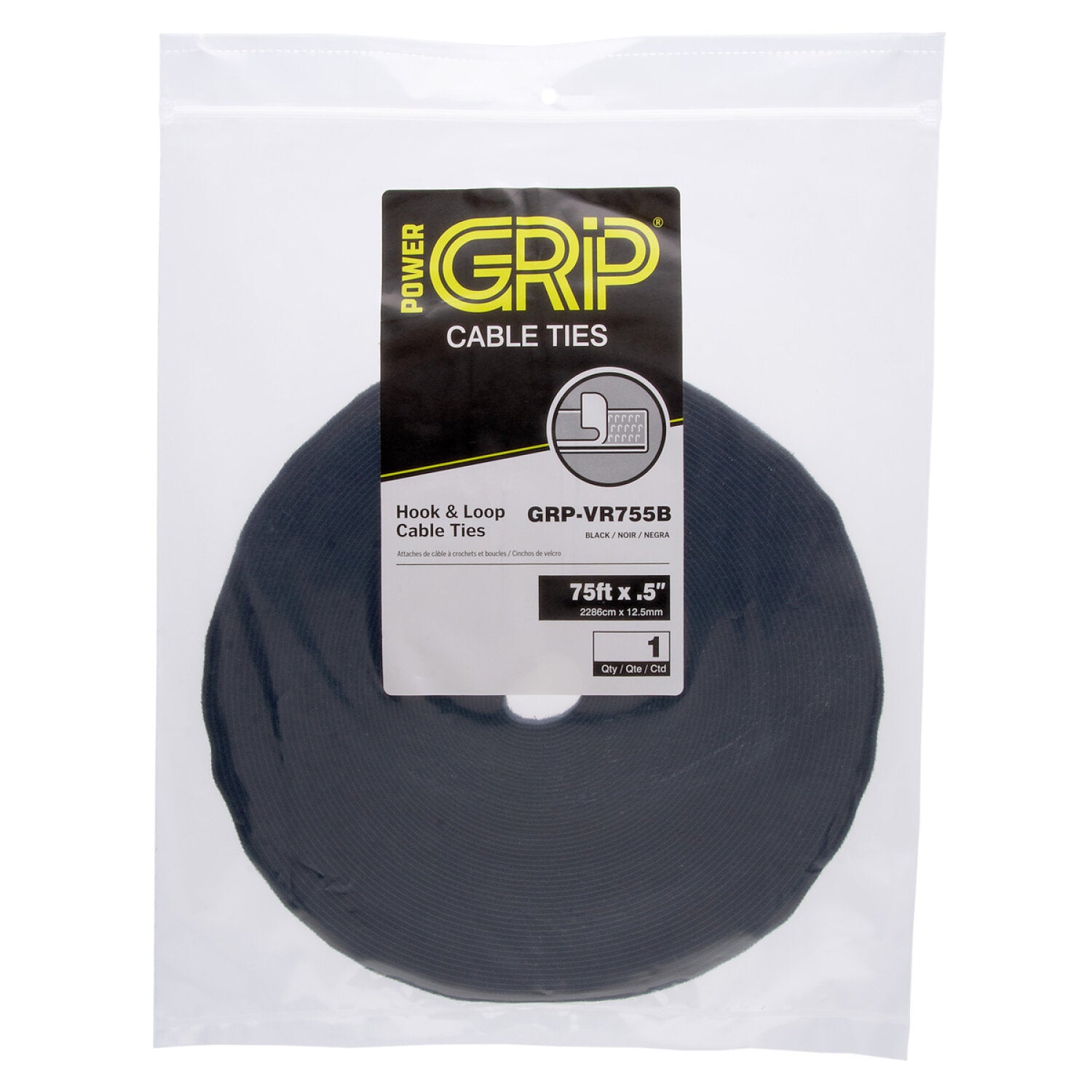 NSI GRP-VR755B 75 Foot by 0.5 Inch Black Roll of Hook-and-Loop Mounting Online now