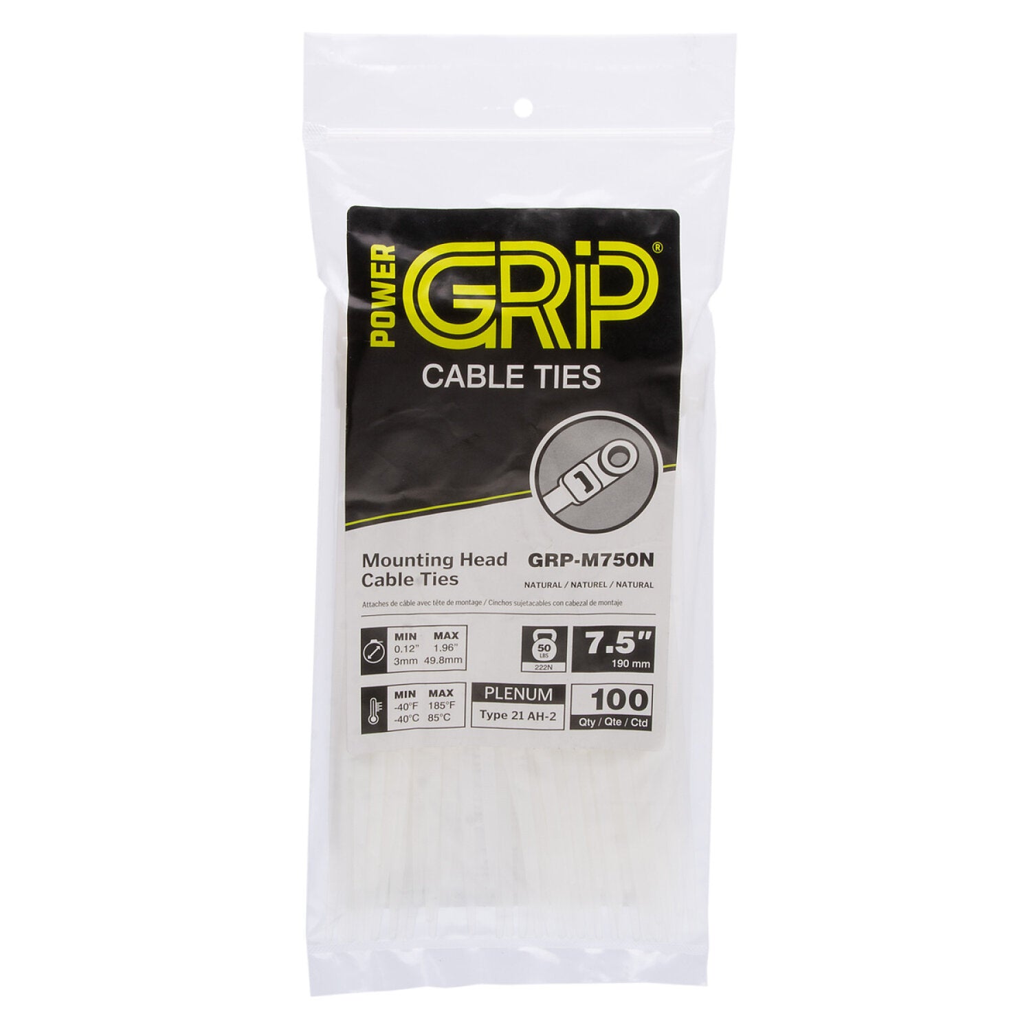 NSI GRP-M750N 7.5”, Natural Screw Mount 50lb Cable Ties, 100 Pack Hot on Sale