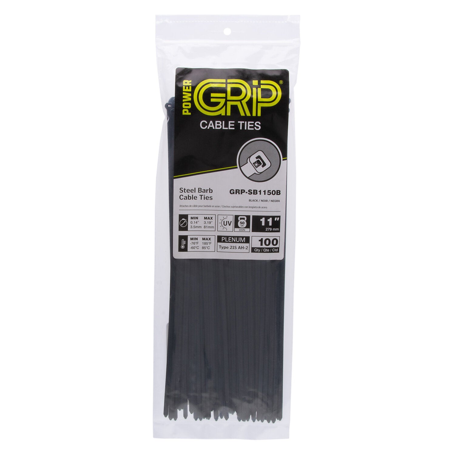 NSI GRP-SB1150B 11”, Black Steel Barb 50lb Cable Tie, 100 Pack Online Sale