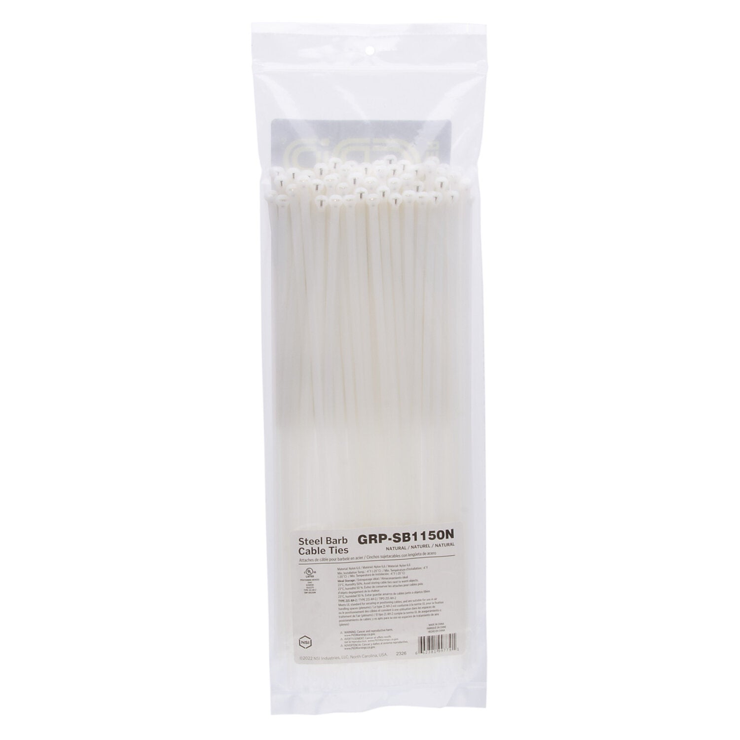 NSI GRP-SB1150N 11”, Natural Steel Barb 50lb Cable Tie, 100 Pack Discount