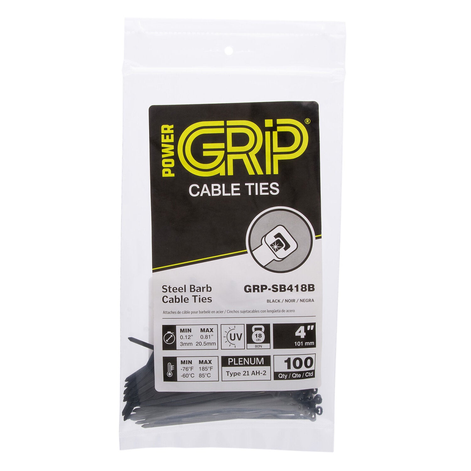 NSI GRP-SB418B 4”, Black Steel Barb 18lb Cable Tie, 100 Pack Online now