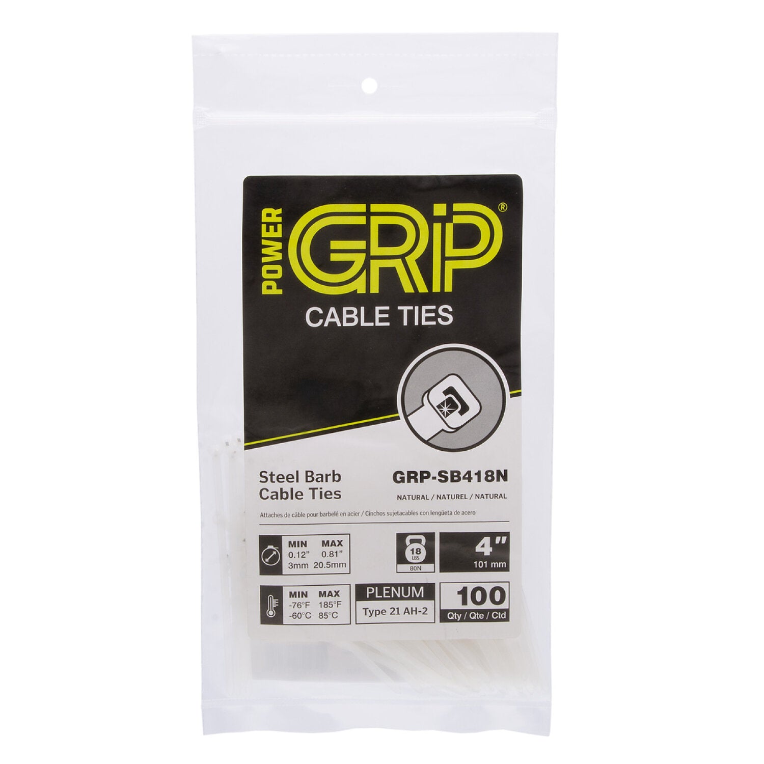 NSI GRP-SB418N 4”, Natural Steel Barb 18lb Cable Tie, 100 Pack Sale