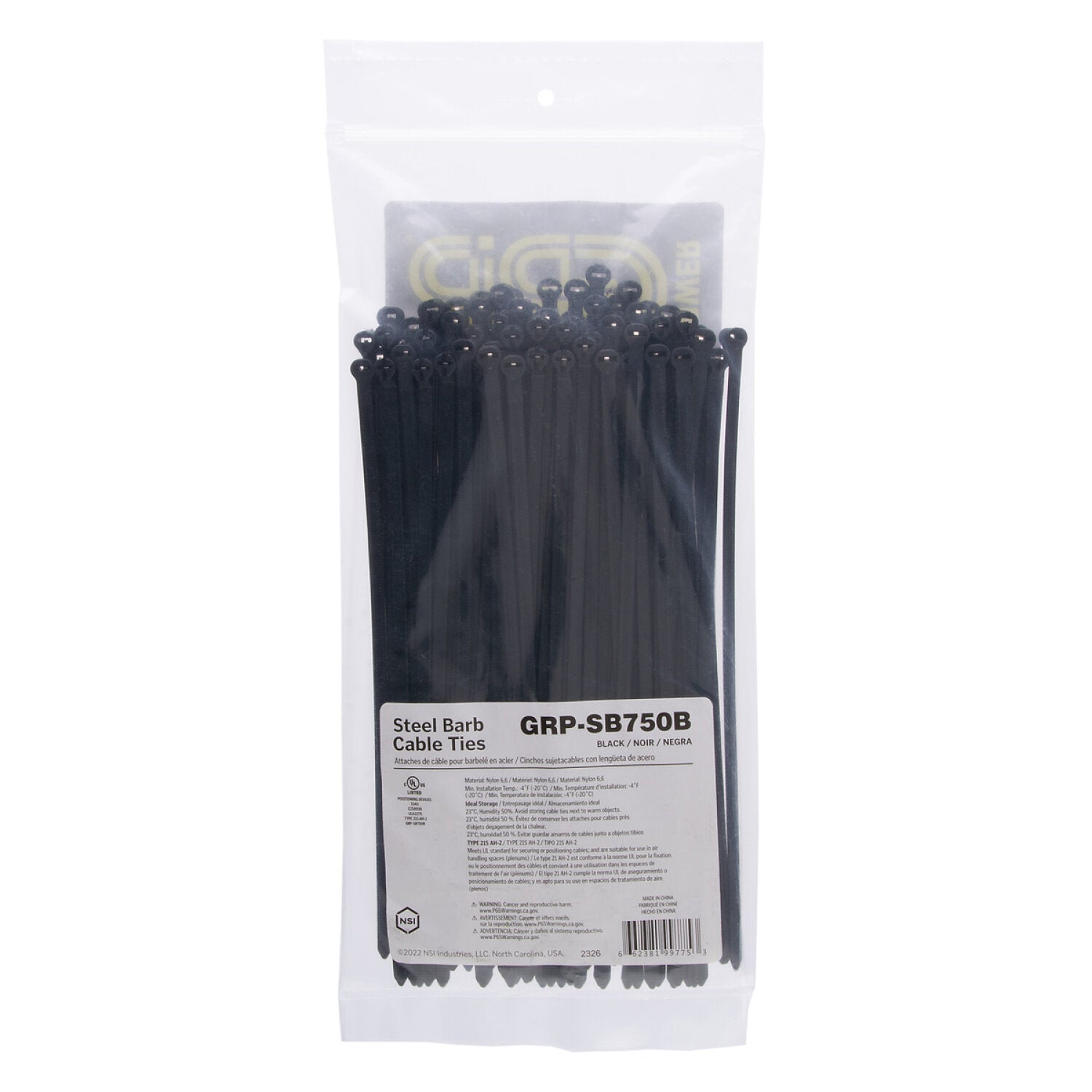 NSI GRP-SB750B 7.5”, Black Steel Barb 50lb Cable Tie, 100 Pack Online Hot Sale