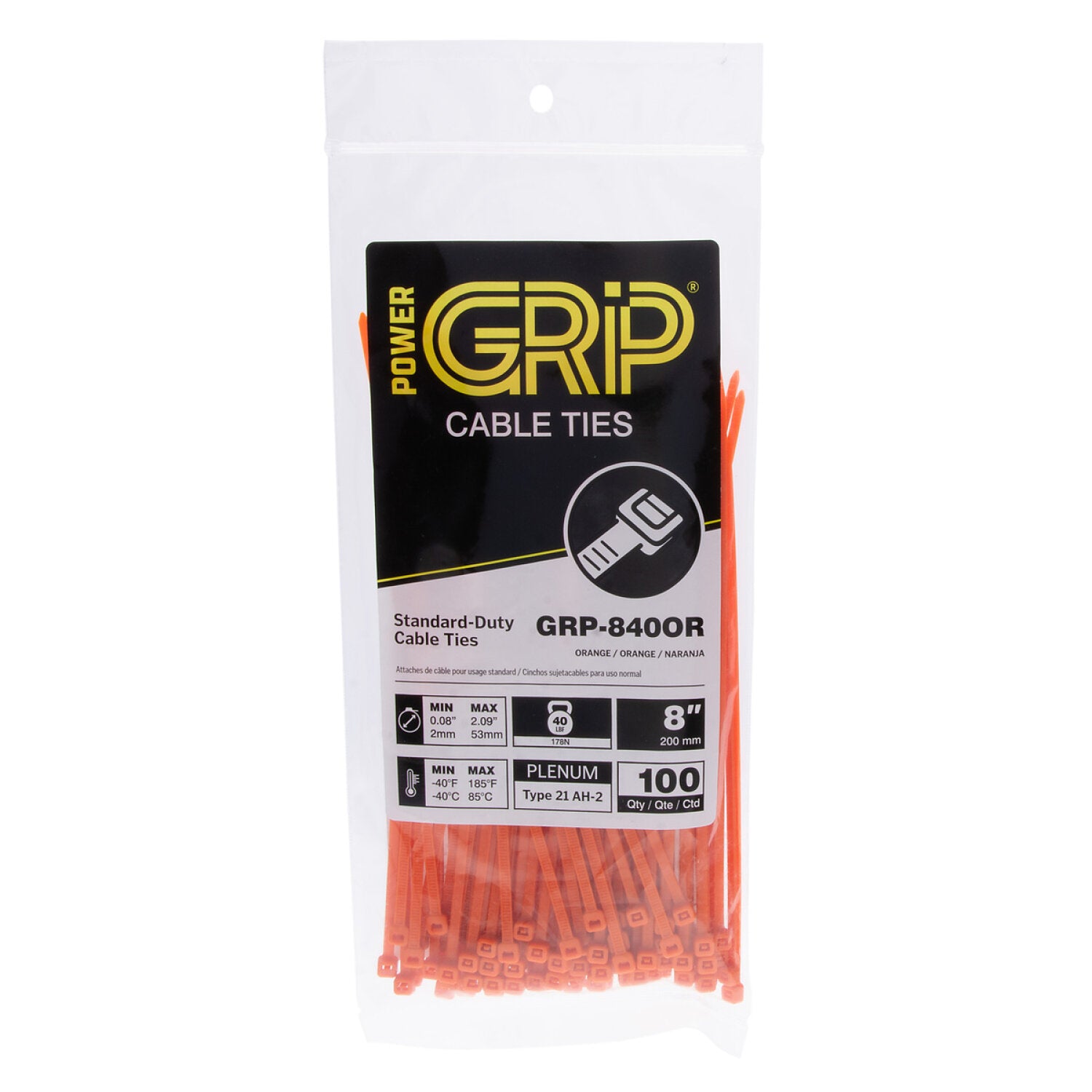 NSI GRP-840OR 8” Orange General Purpose 40lb Cable Ties, 100 Pack Online
