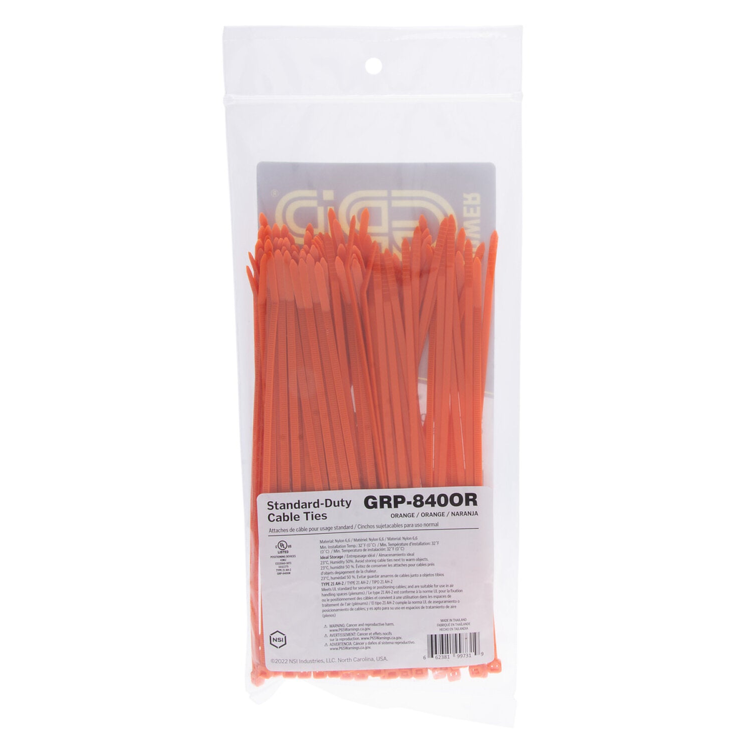 NSI GRP-840OR 8” Orange General Purpose 40lb Cable Ties, 100 Pack Online