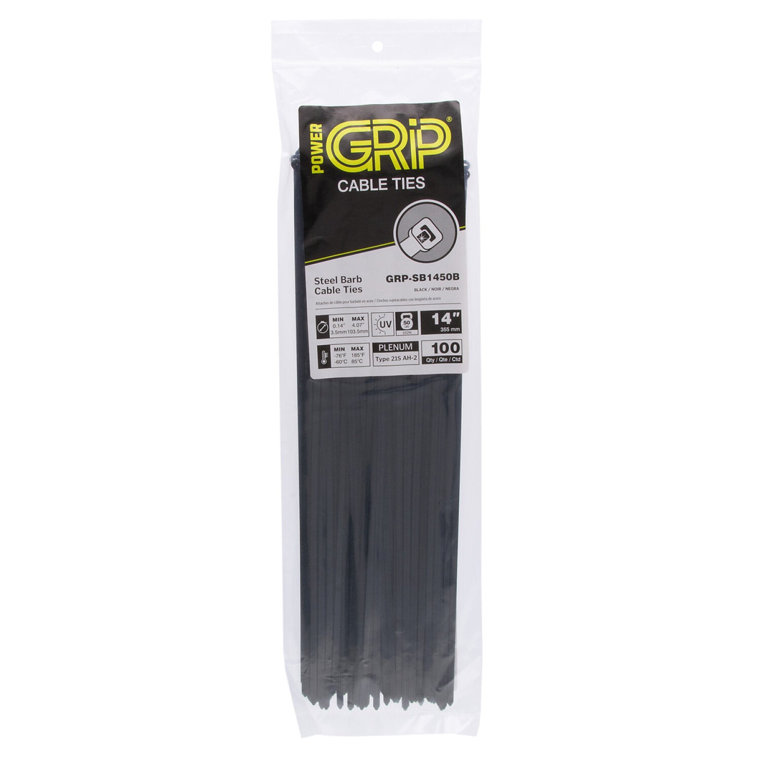 NSI GRP-SB1450B 14”, Black Steel Barb 50lb Cable Tie, 100 Pack Online Hot Sale