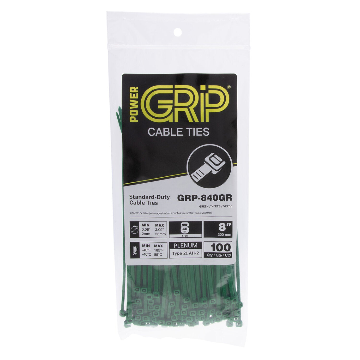 NSI GRP-840GR 8” Green General Purpose 40lb Cable Ties, 100 Pack Online