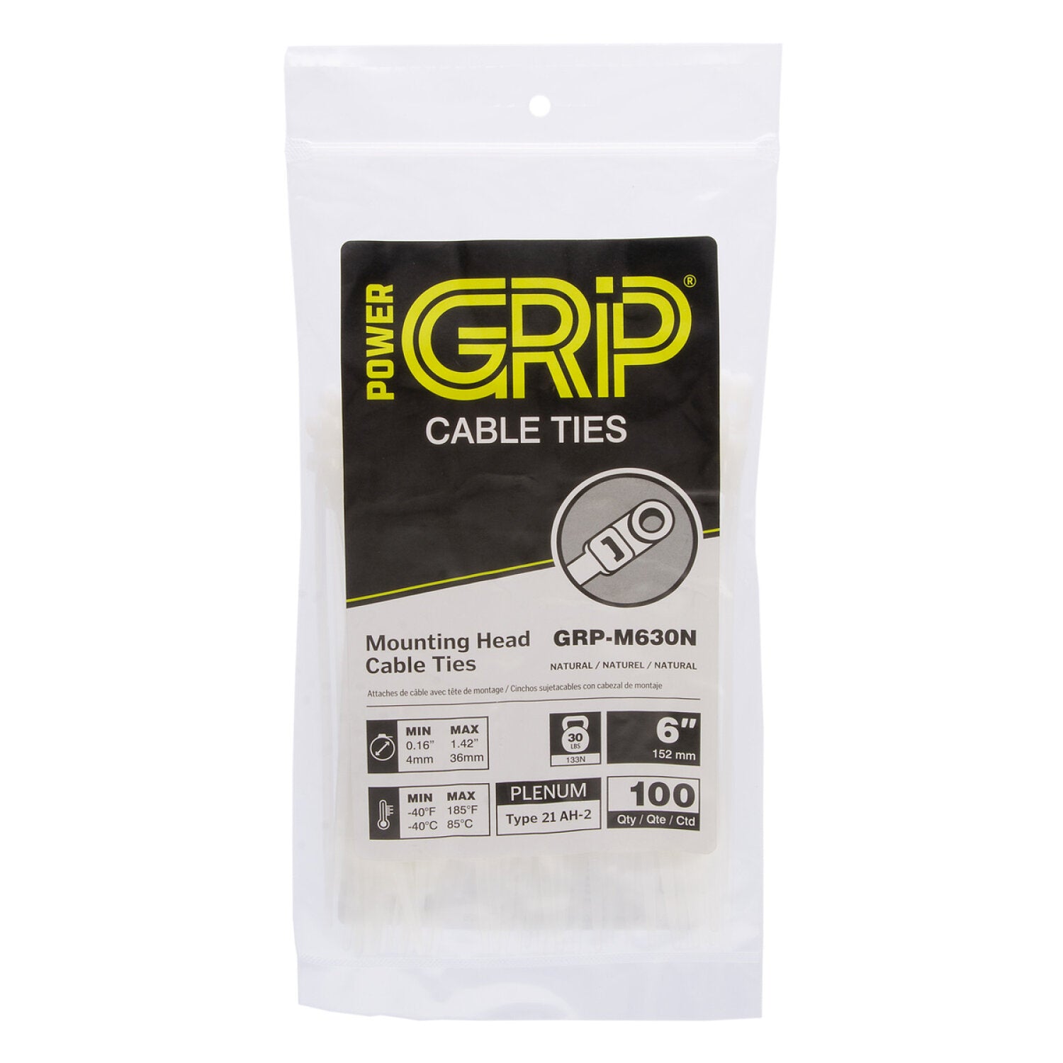 NSI GRP-M630N 6”, Natural Screw Mount 30lb Cable Ties, 100 Pack on Sale