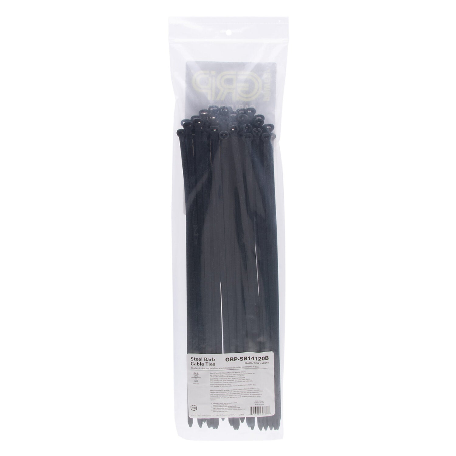 NSI GRP-SB14120B 14”, Black Steel Barb 120lb Cable Tie, 50 Pack Online Sale