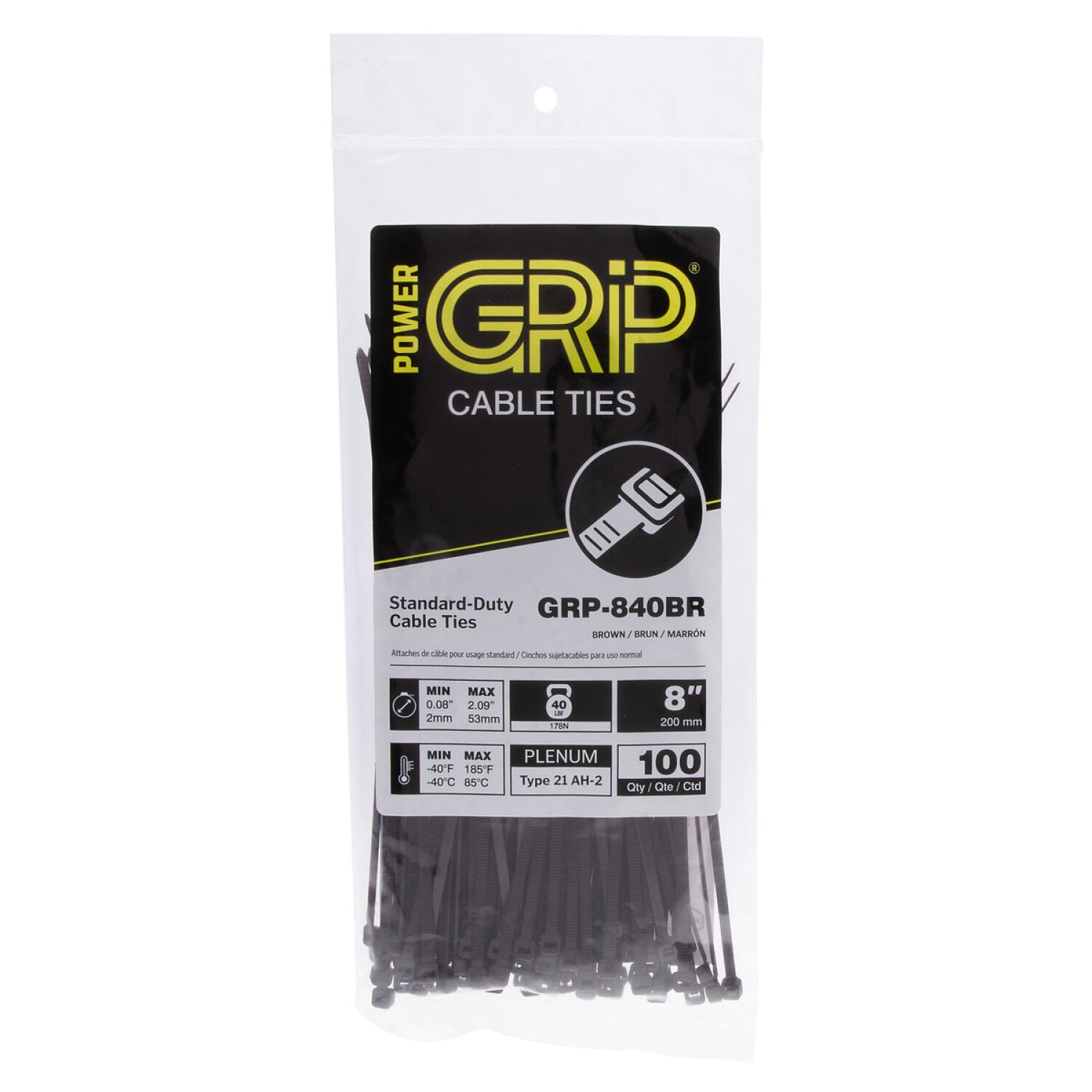 NSI GRP-840BR 8” Brown General Purpose 40lb Cable Ties, 100 Pack Fashion