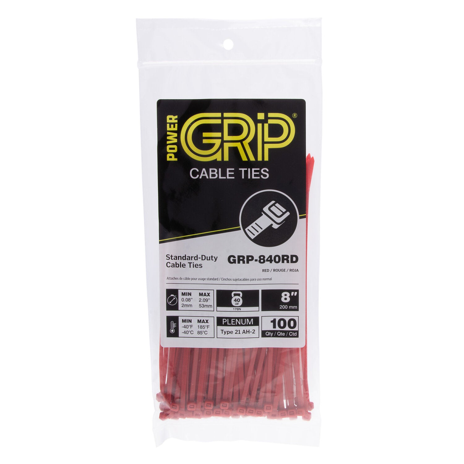 NSI GRP-840RD 8” Red General Purpose 40lb Cable Ties, 100 Pack Online now