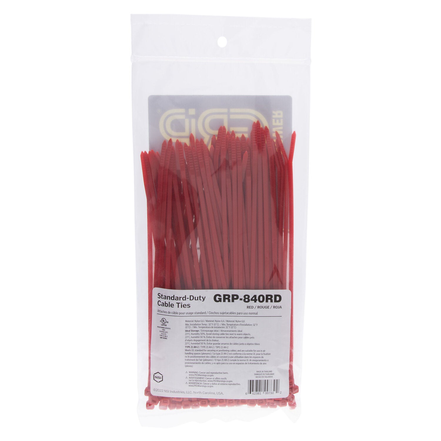NSI GRP-840RD 8” Red General Purpose 40lb Cable Ties, 100 Pack Online now