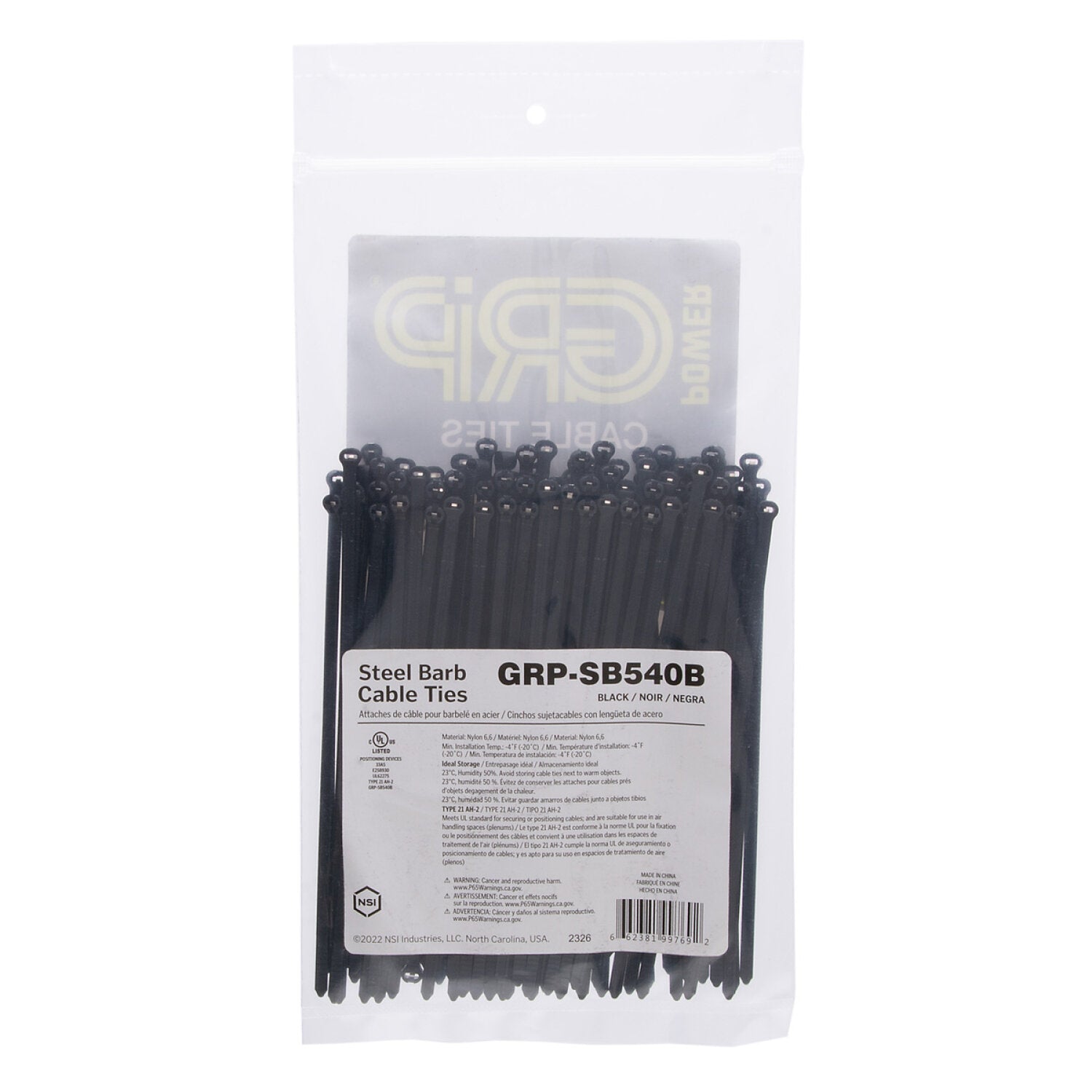 NSI GRP-SB540B 5”, Black Steel Barb 40lb Cable Tie, 100 Pack Online Sale