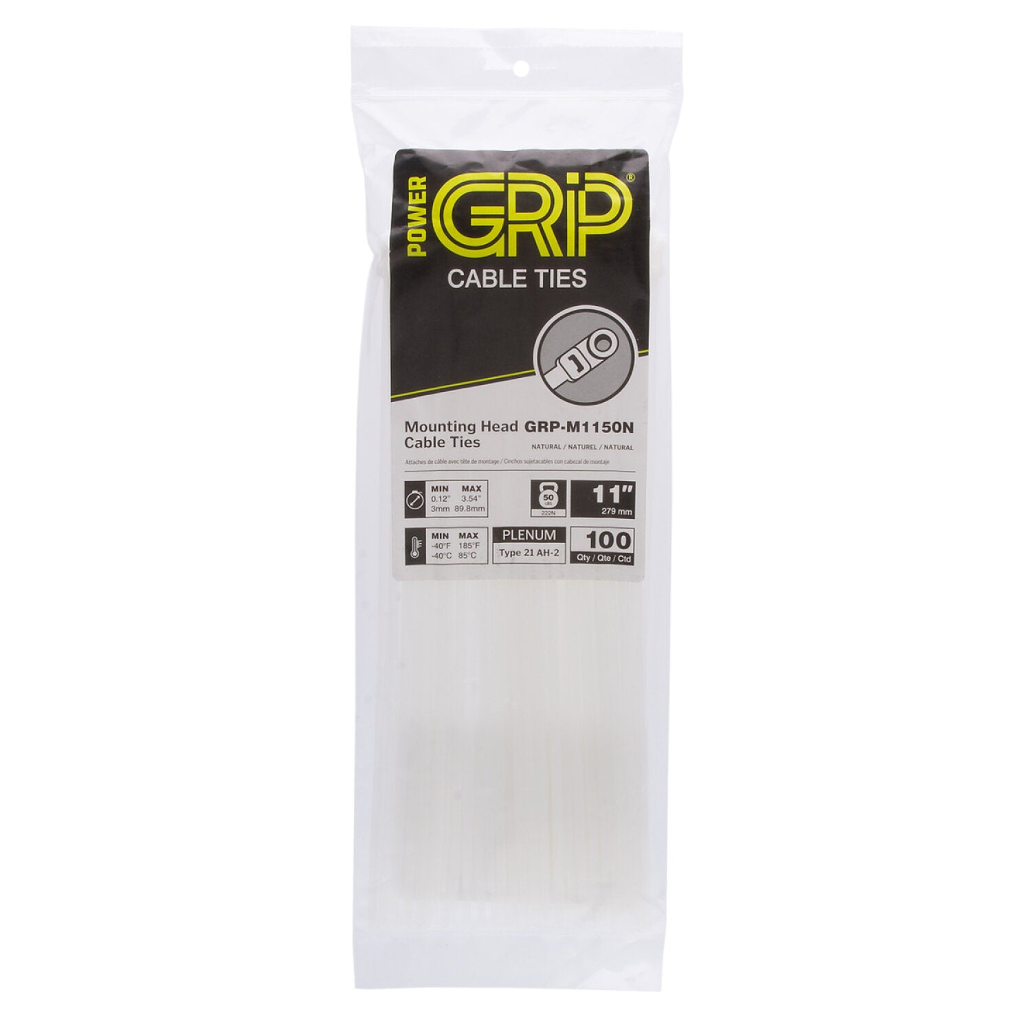 NSI GRP-M1150N 11”, Natural Screw Mount 50lb Cable Ties, 100 Pack Sale