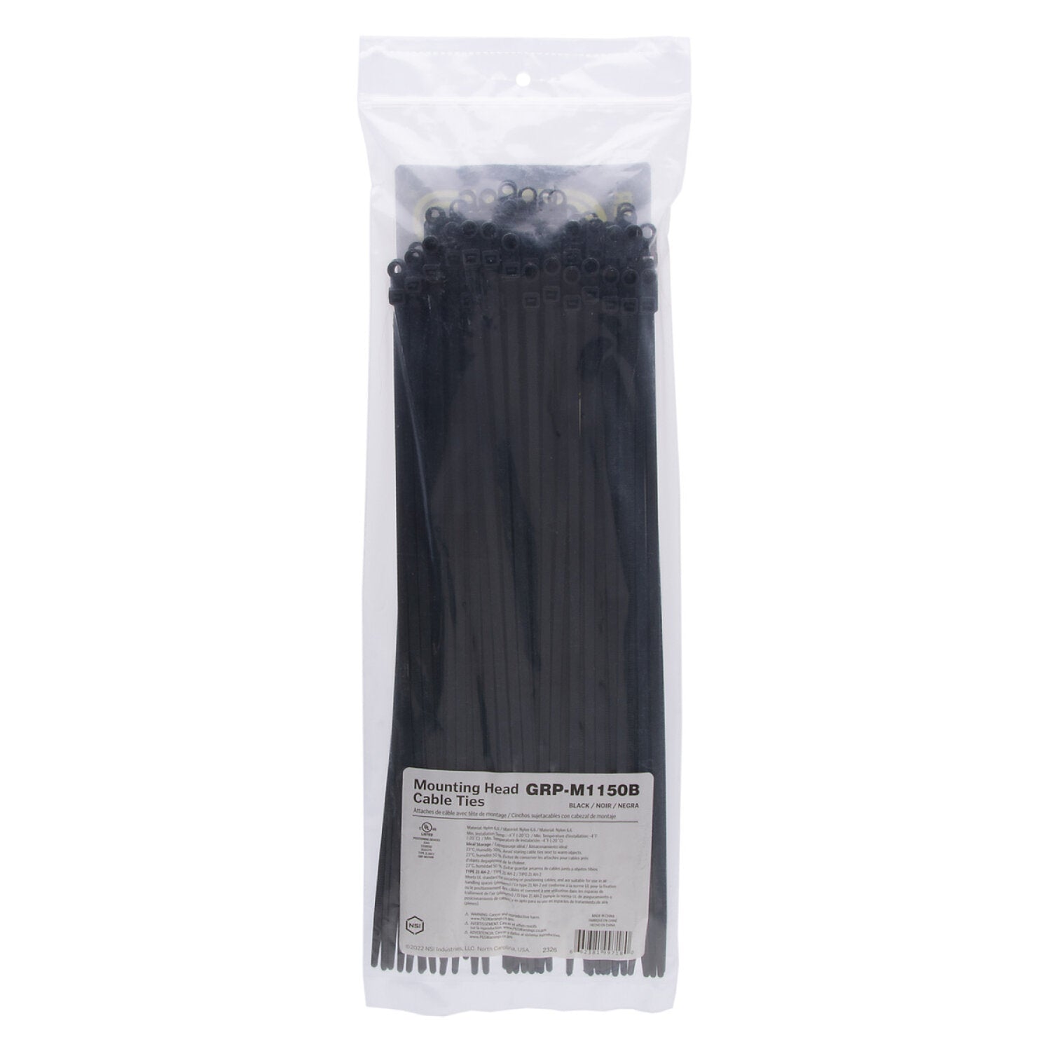 NSI GRP-M1150B 11”, Black Screw Mount 50lb Cable Ties, 100 Pack Sale