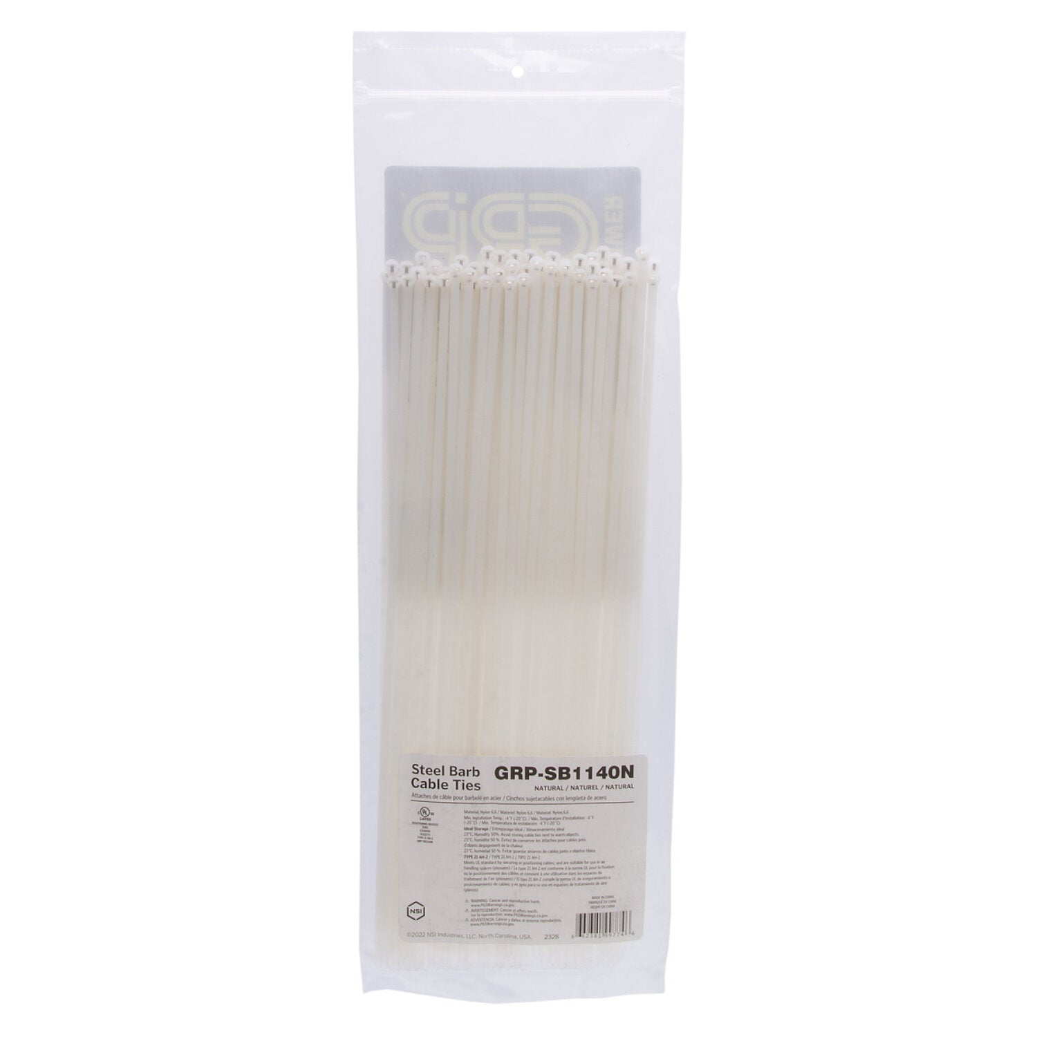 NSI GRP-SB1140N 11”, Natural Steel Barb 40lb Cable Tie, 100 Pack Discount