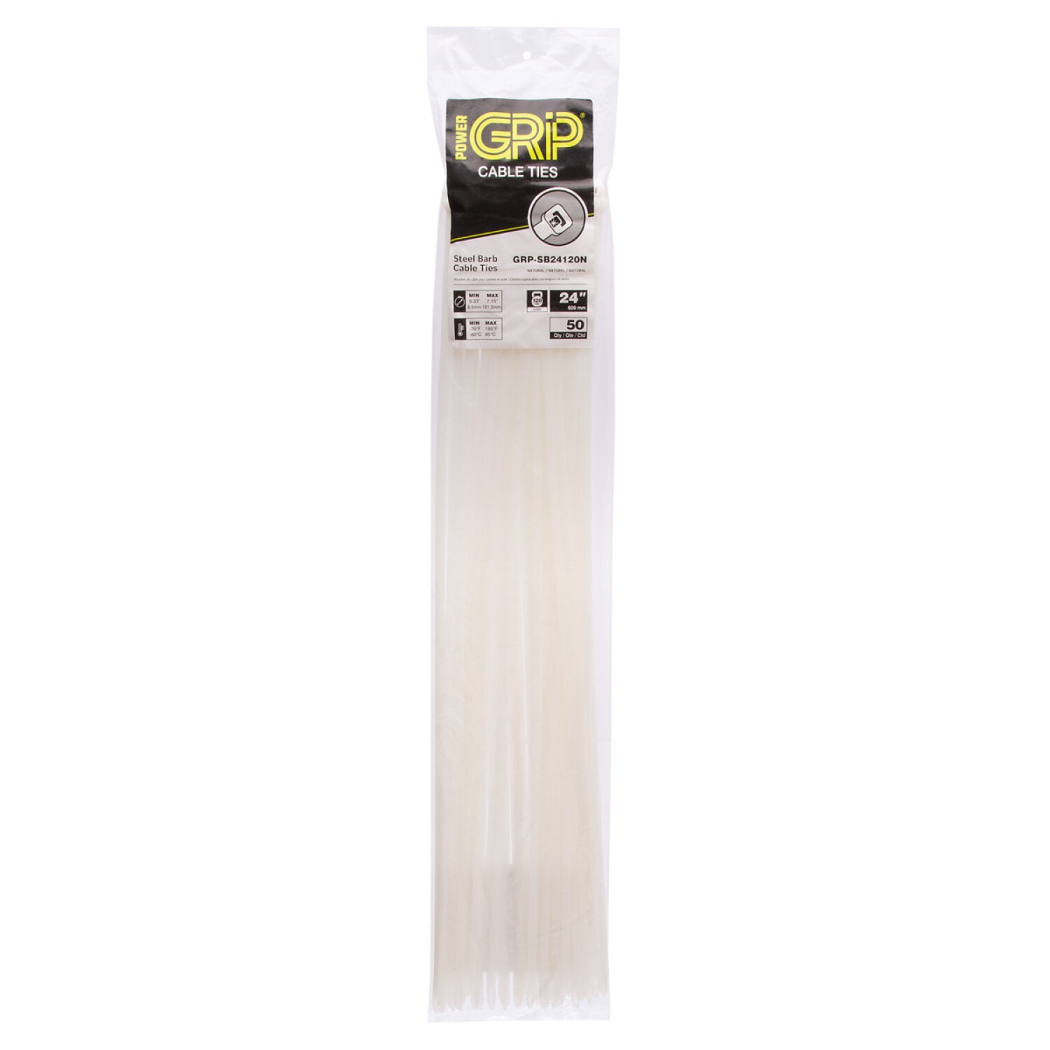 NSI GRP-SB24120N 24”, Black Steel Barb 120lb Cable Tie, 50 Pack Hot on Sale