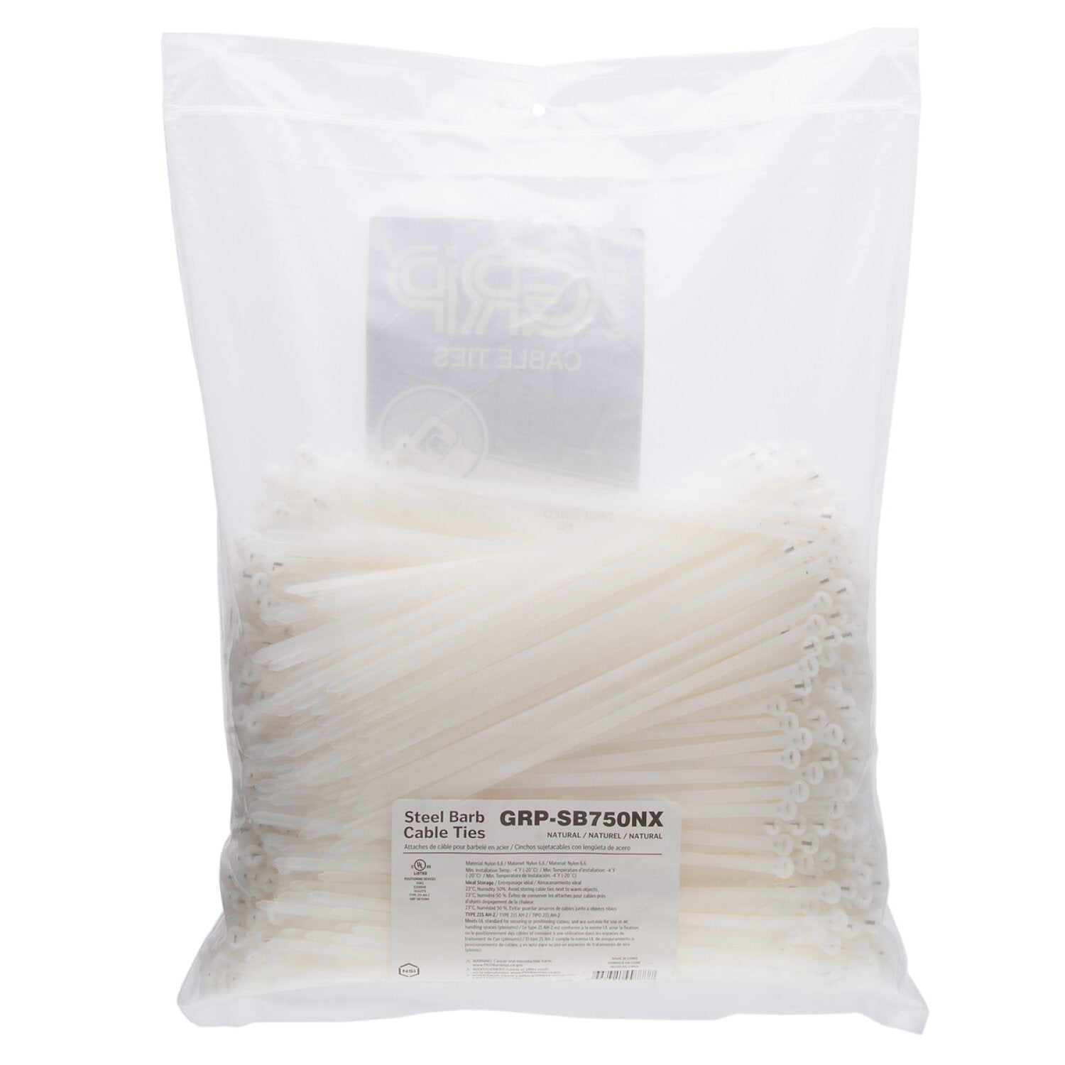 NSI GRP-SB750NX 7.5”, Natural Steel Barb 50lb Cable Tie, 1000 Bulk Pack Hot on Sale