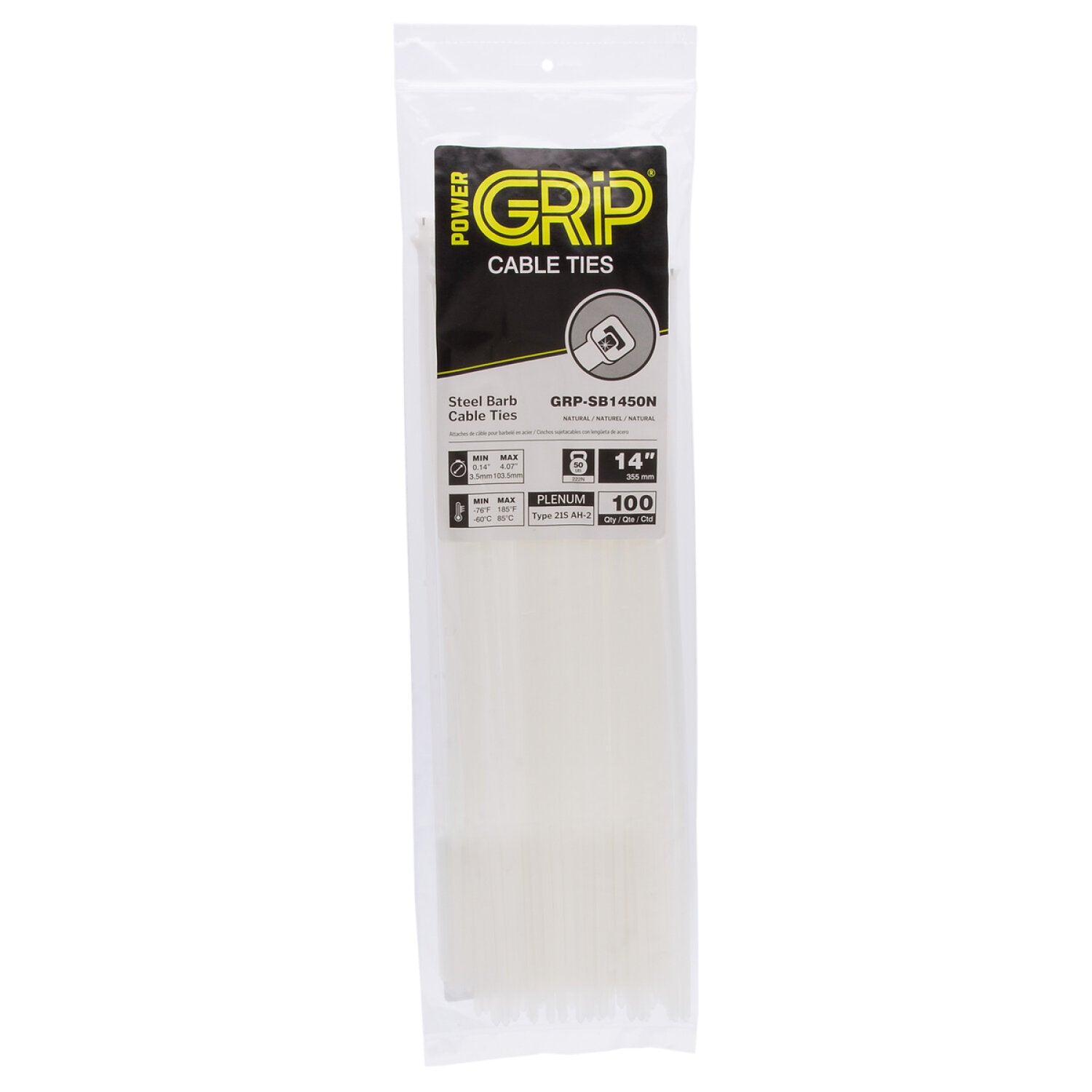 NSI GRP-SB1450N 14”, Natural Steel Barb 50lb Cable Tie, 100 Pack Online Sale