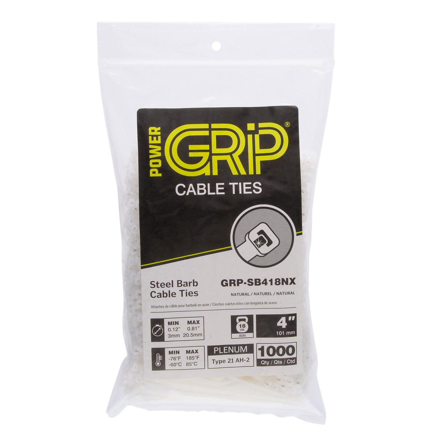 NSI GRP-SB418NX 4”, Natural Steel Barb 18lb Cable Tie, 1000 Bulk Pack Hot on Sale