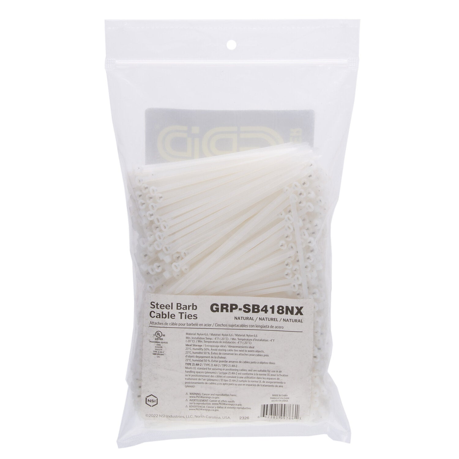 NSI GRP-SB418NX 4”, Natural Steel Barb 18lb Cable Tie, 1000 Bulk Pack Hot on Sale