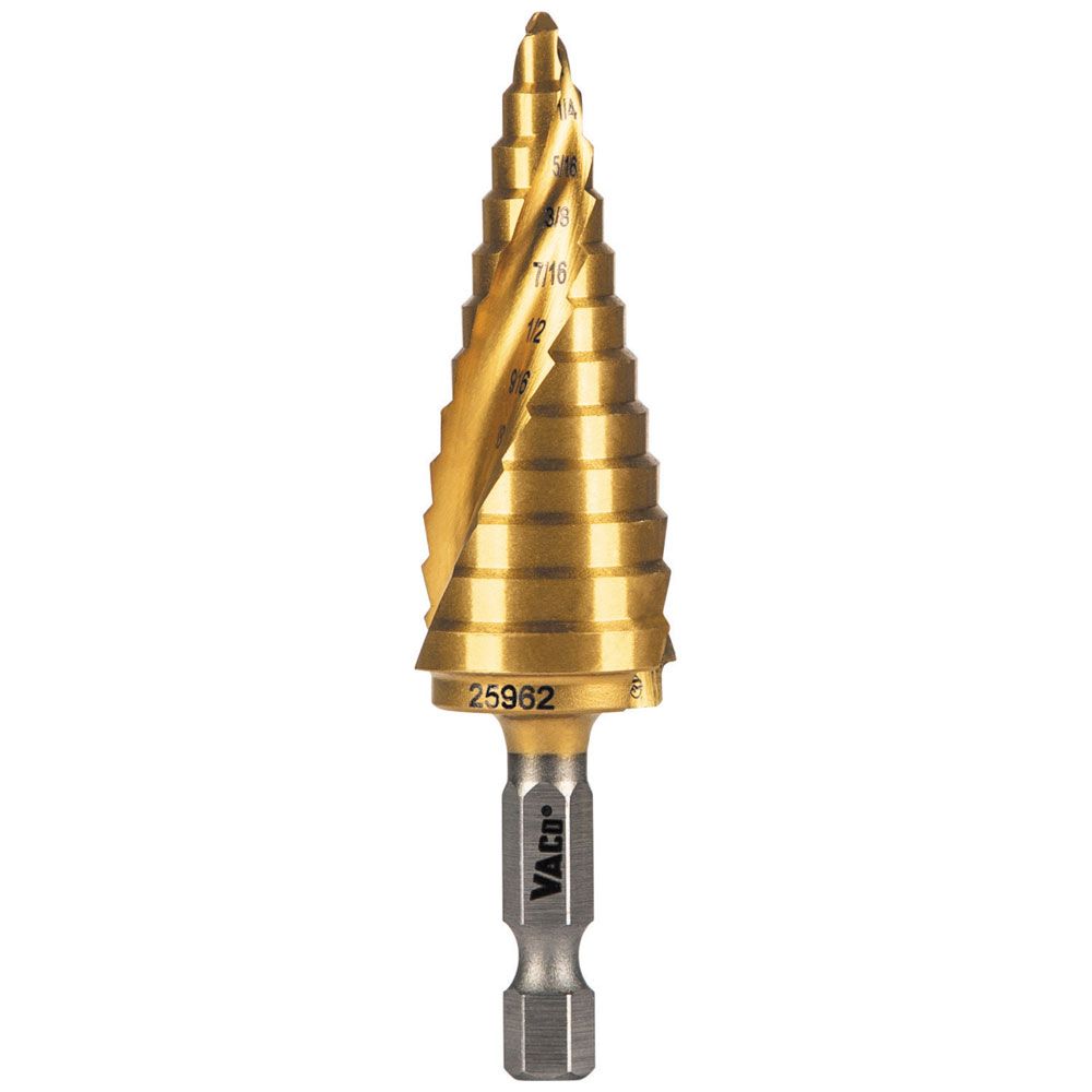 Klein Tools 25962 Step Drill Bit, Spiral Double-Fluted, 3/16-Inch to 7/8-Inch, VACO Sale