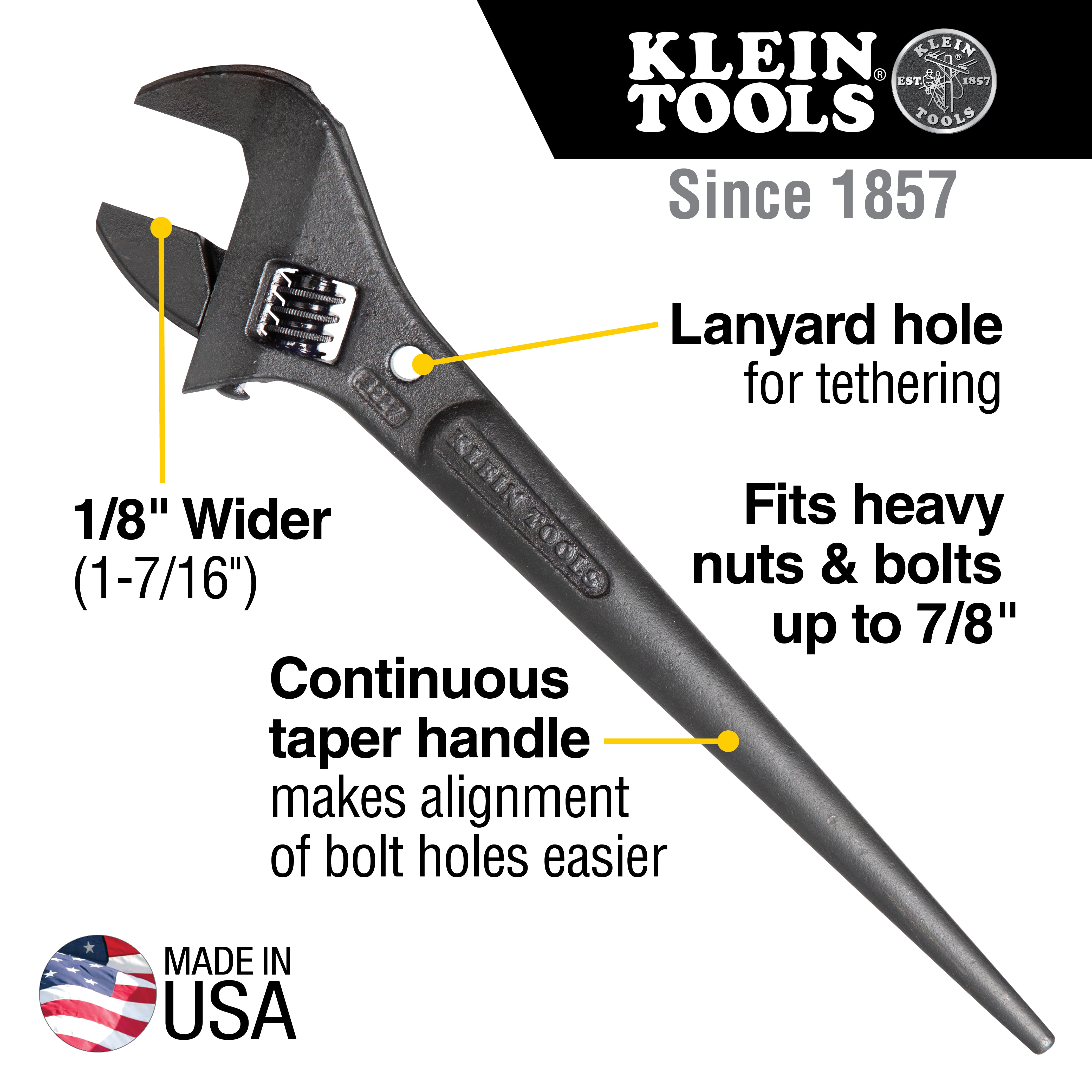 Klein Tools 3227 Adjustable Spud Wrench, 10-Inch, 1-7/16-Inch, Tether Hole Hot on Sale