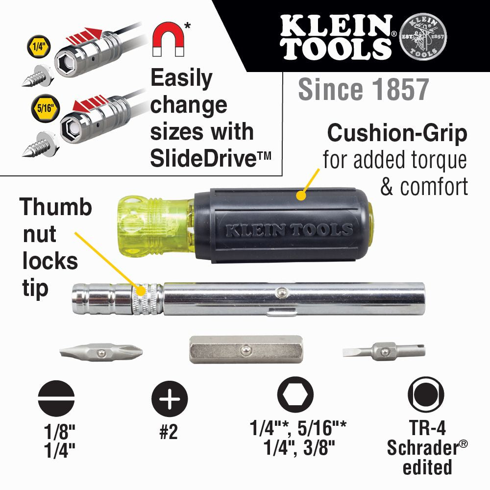 Klein Tools 32596 HVAC Slide Drive™ Multi-Bit Screwdriver / Nut Driver, 8-in-1 Online Sale