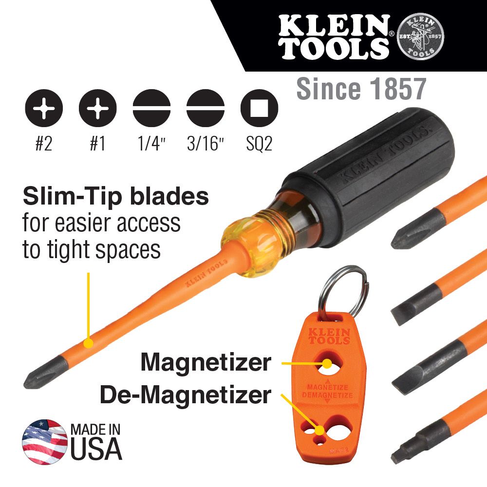 Klein Tools 33736INS Screwdriver Set, 1000V Slim-Tip Insulated and Magnetizer, 6-Piece Discount