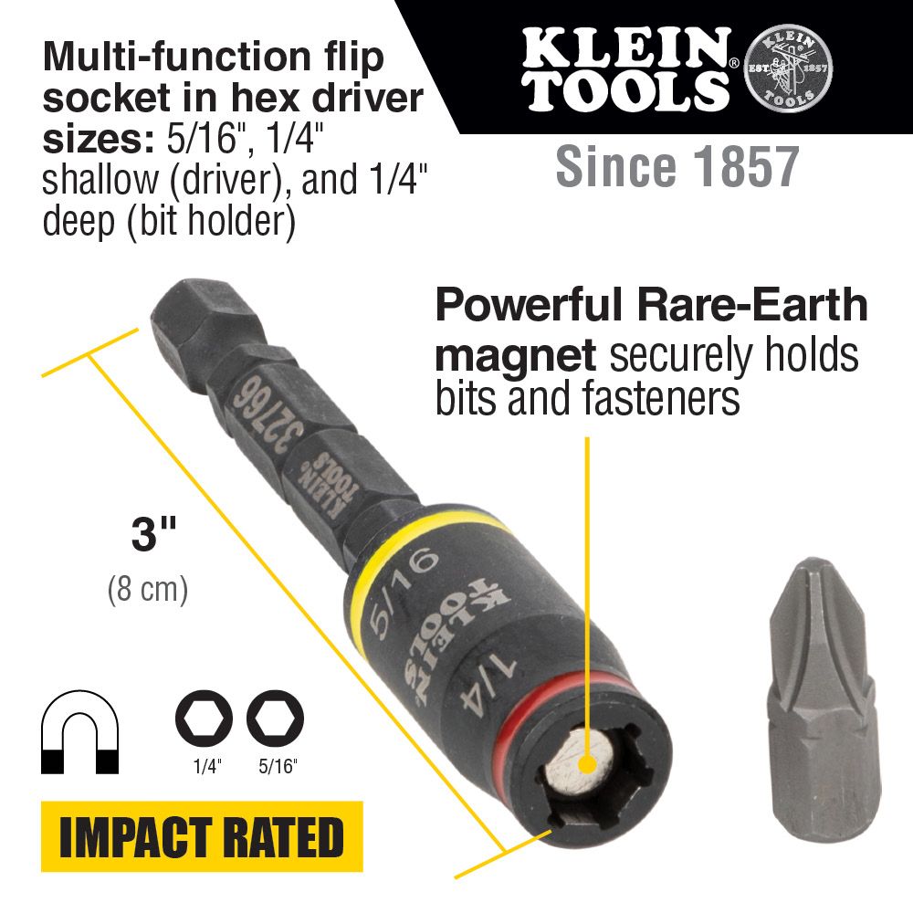Klein Tools 32768 3-in-1 Impact Flip Socket Set, 1/4-Inch, 5/16-Inch, 2-Piece Online Sale