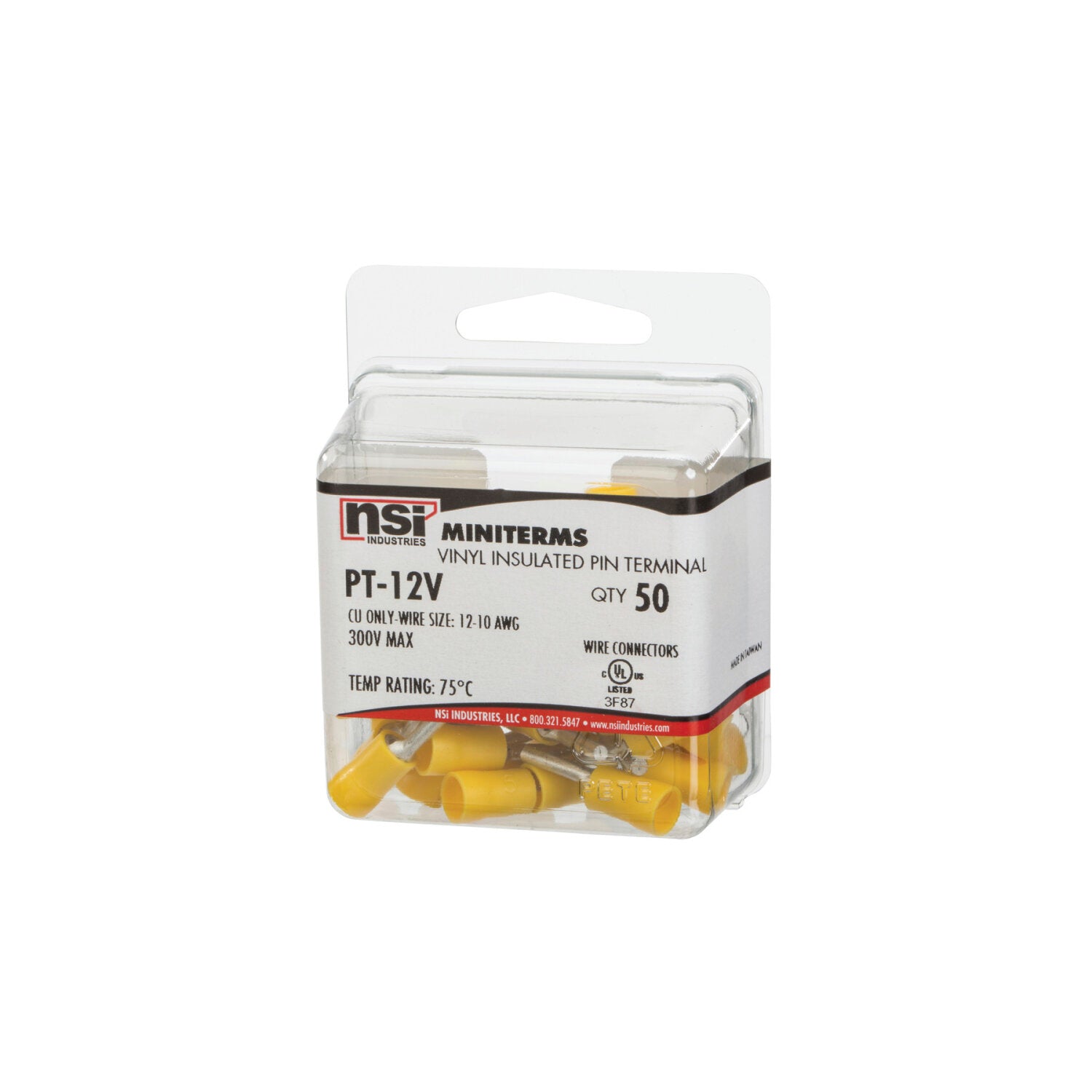 NSI PT-12V 12-10 Awg Vinyl Insulated Pin Terminal 50 Per Pack Discount