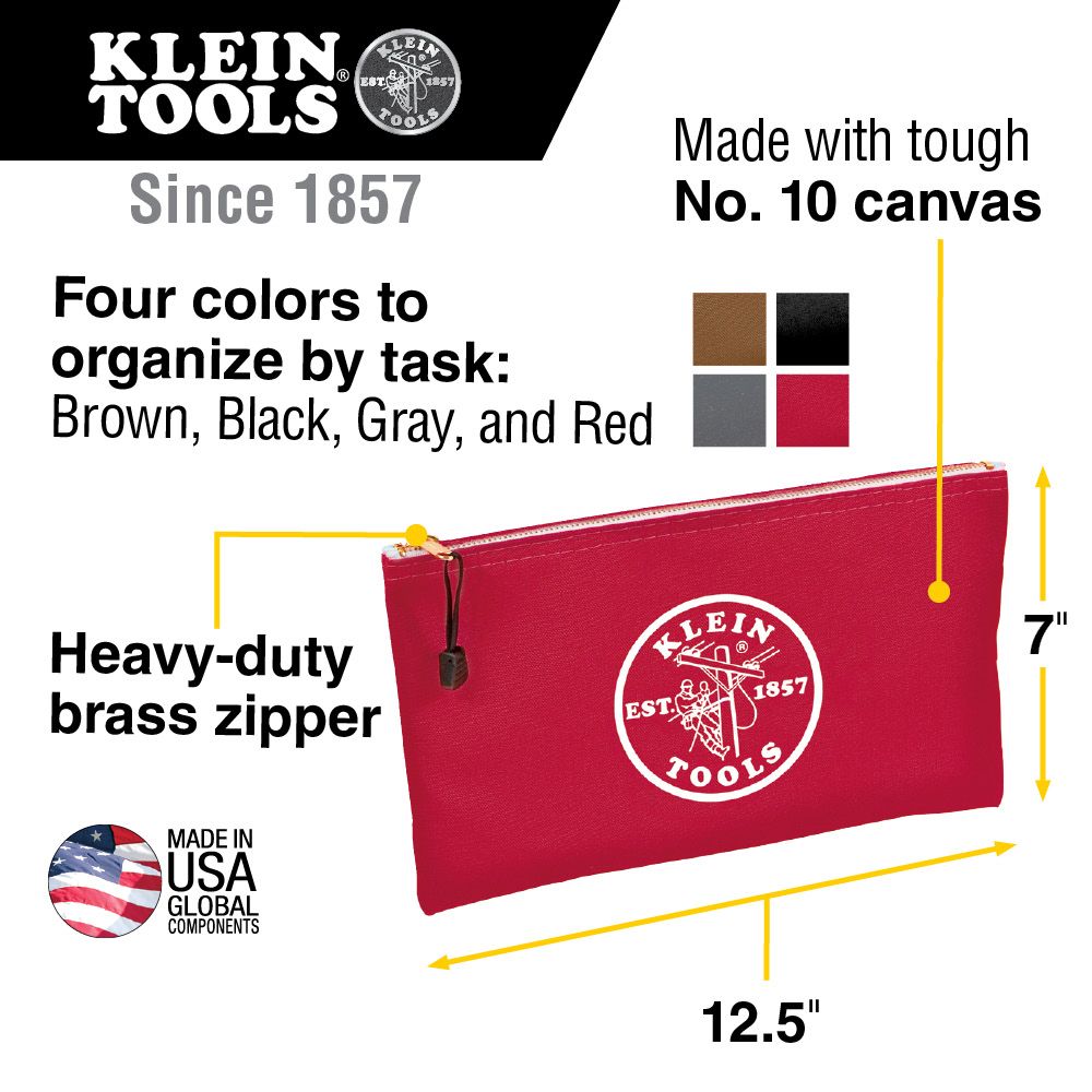 Klein Tools 5141 Zipper Bags, Canvas Tool Pouches Brown/Black/Gray/Red, 4-Pack Online