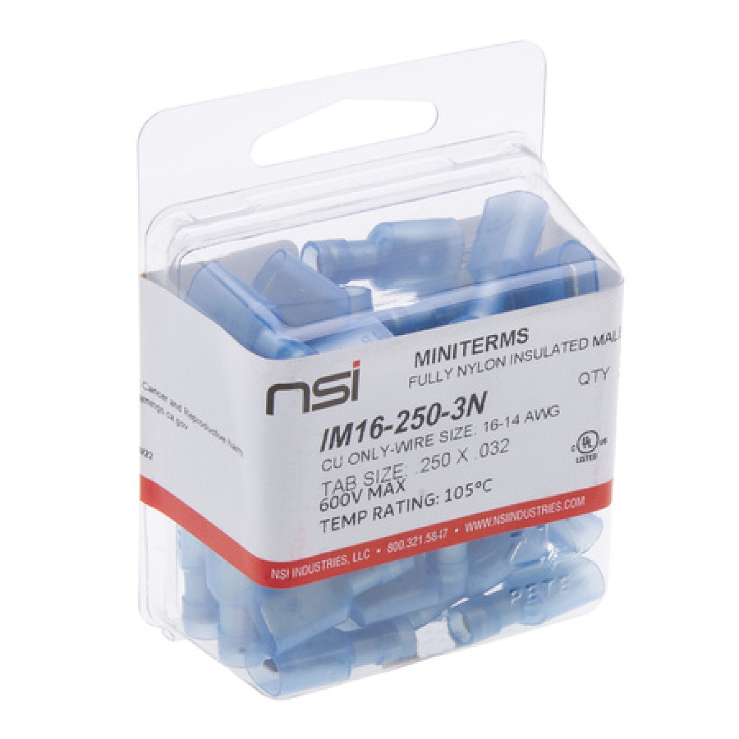 NSI M16-250-3N 16-14 Awg Nylon Insulated Male Disc. 100 Per Pack Sale