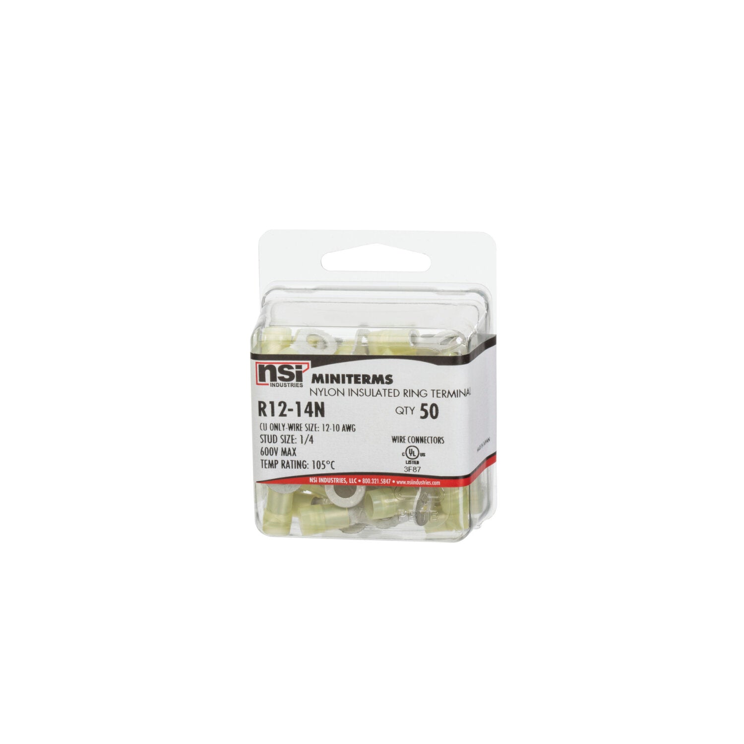 NSI R12-14N 12-10 Awg Nylon Insulated Ring 1/4″ Stud 50 Per Pack Hot on Sale
