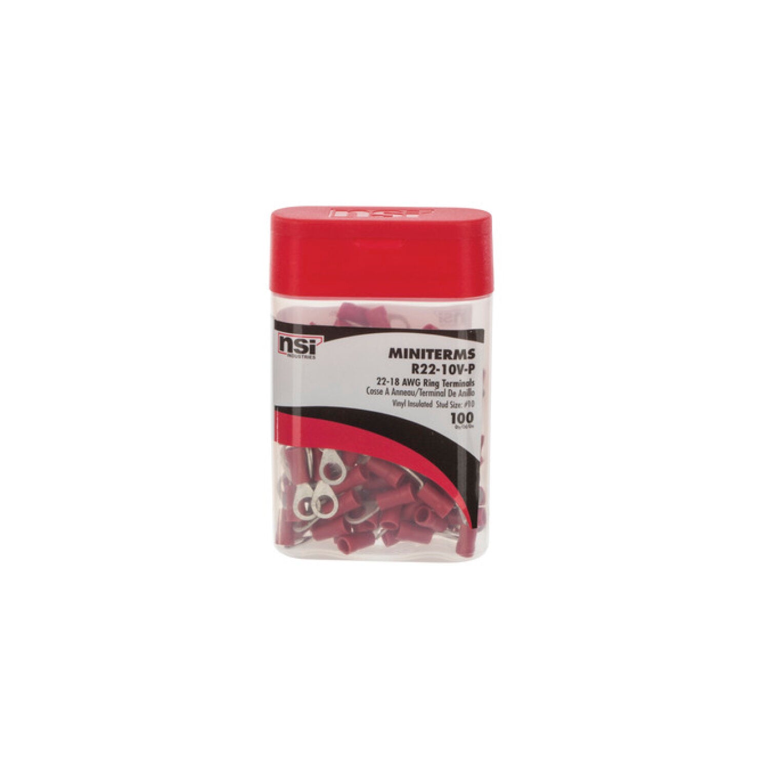 NSI R22-10V-P Wire Terminal Ring Vinyl 22-18 Awg 10 Stud Pro Pack Bottle (100 Ea) on Sale