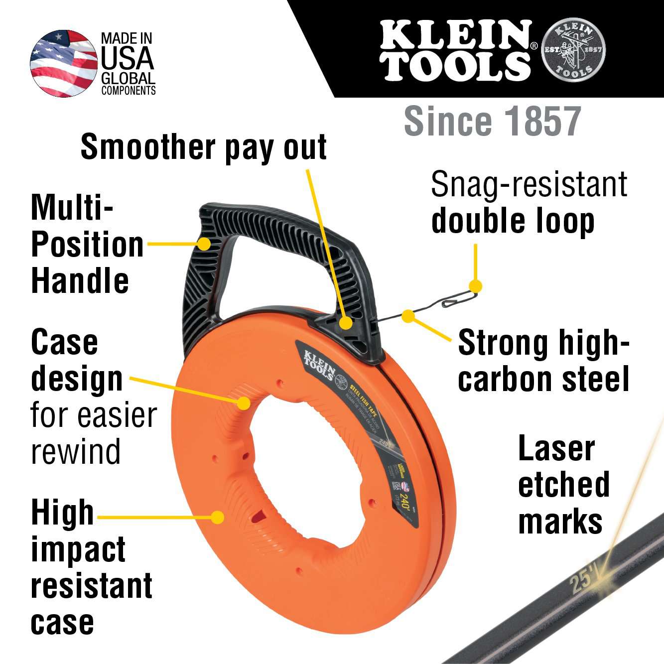Klein Tools 56334 Steel Fish Tape, 1/8-Inch x 240-Foot Online Sale