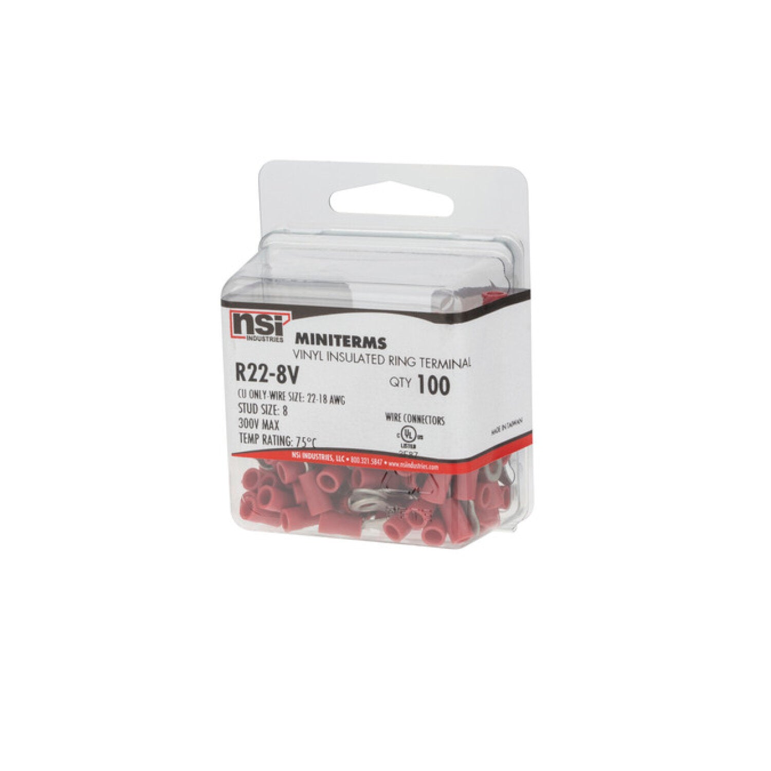 NSI R22-8V 22-18 Awg Vinyl Insulated Ring #8 Stud 100 Per Pack Online