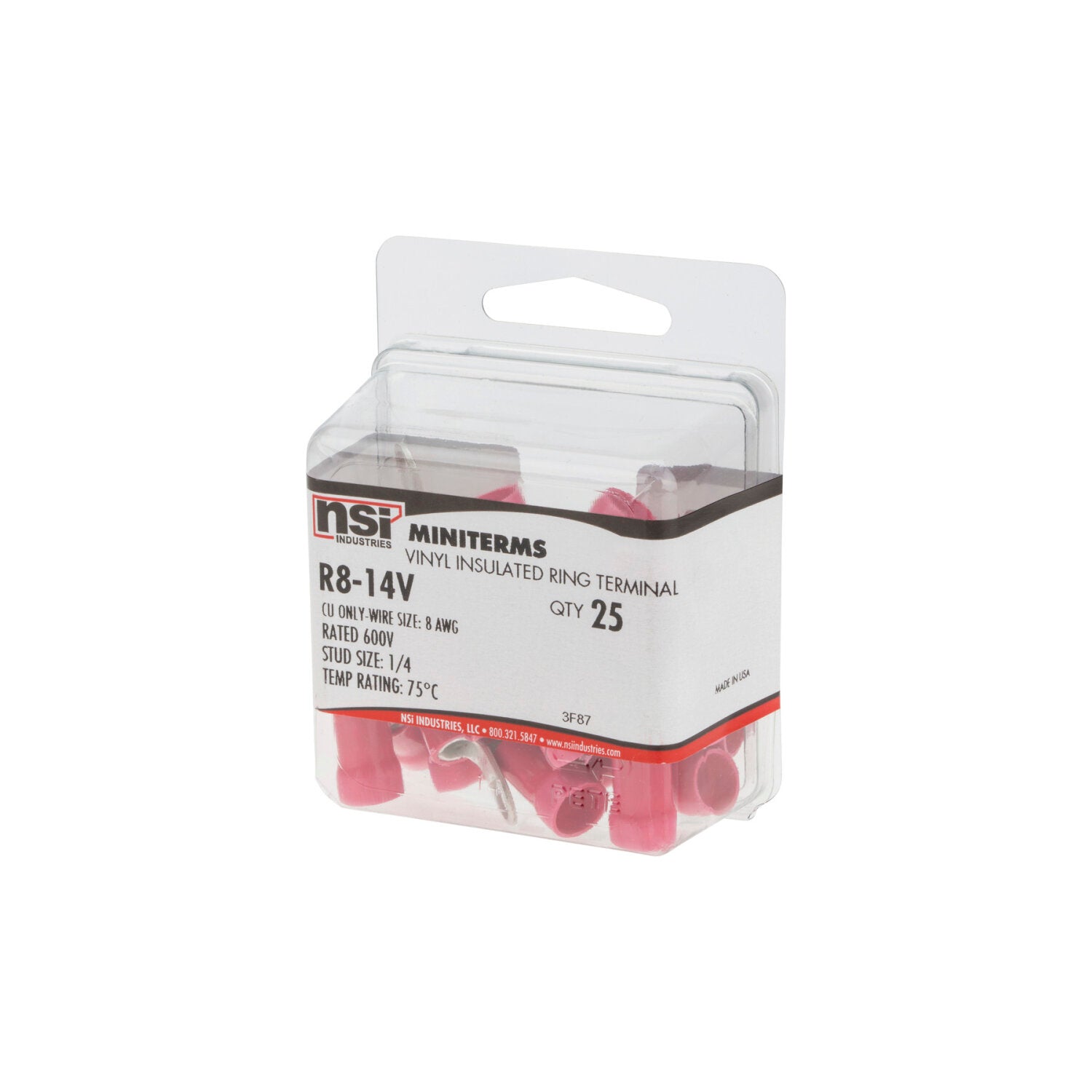 NSI R8-14V 8 Awg Vinyl Insulated Ring 1/4″ Stud 25 Per Pack Online Hot Sale